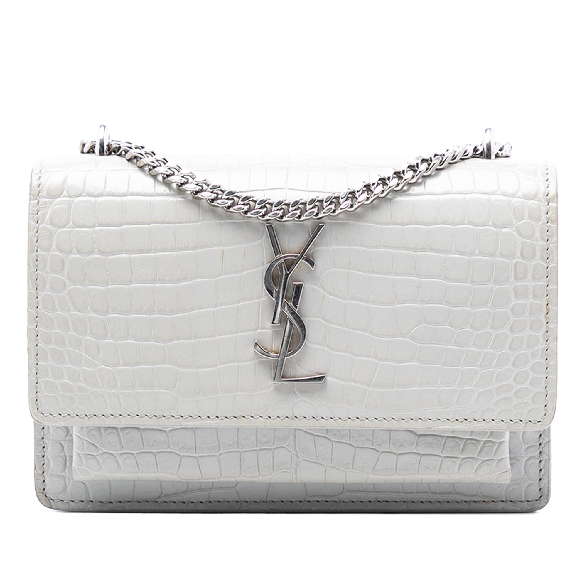 Saint Laurent Paris Mini Croc Embossed Leather Monogram Sunset Wallet on Chain Size ONE SIZE - 1 Thumbnail
