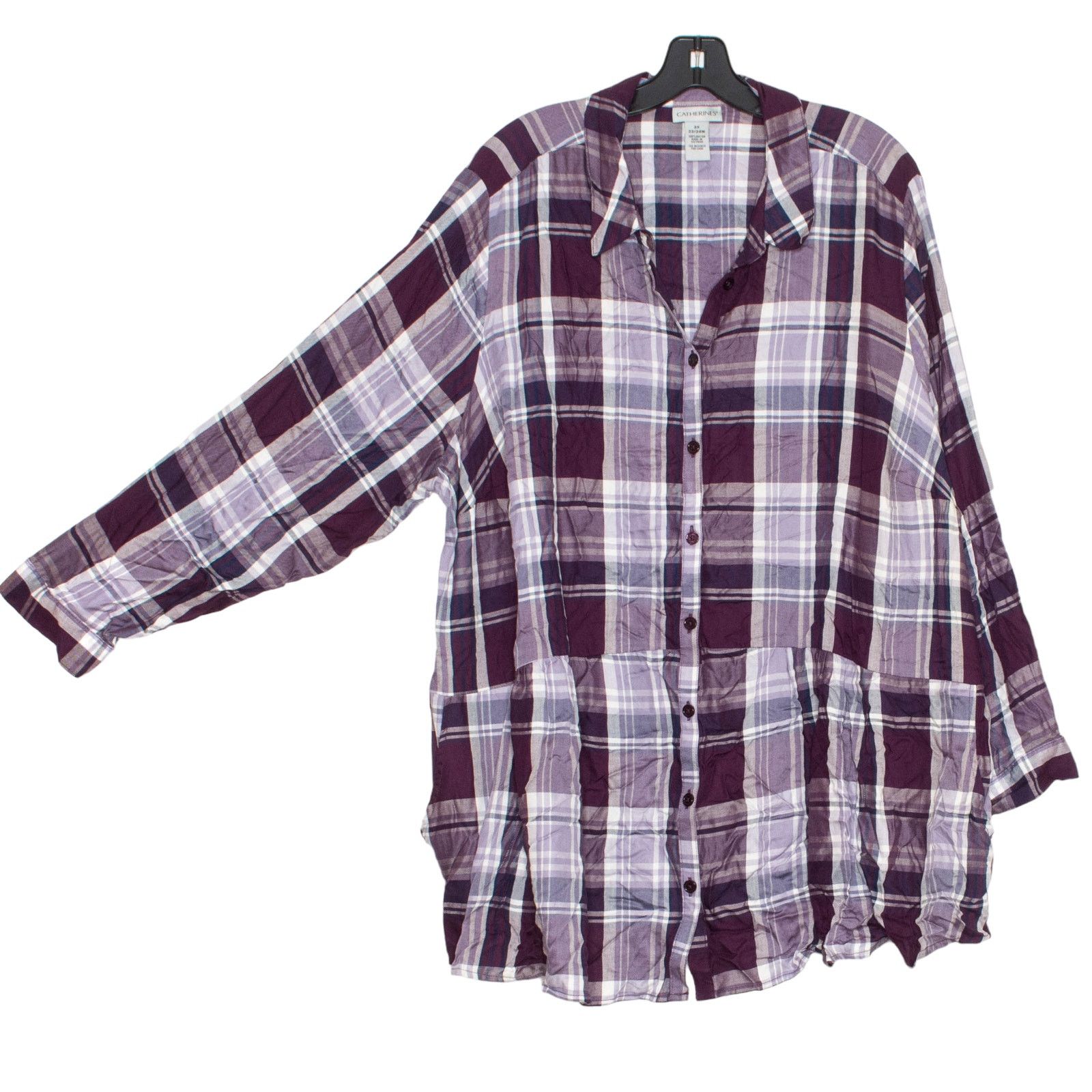 Other Catherines Top Cottage Oversized Y2K Button Plaid Purple 2X Size 3XL / US 20-22 - 6 Thumbnail