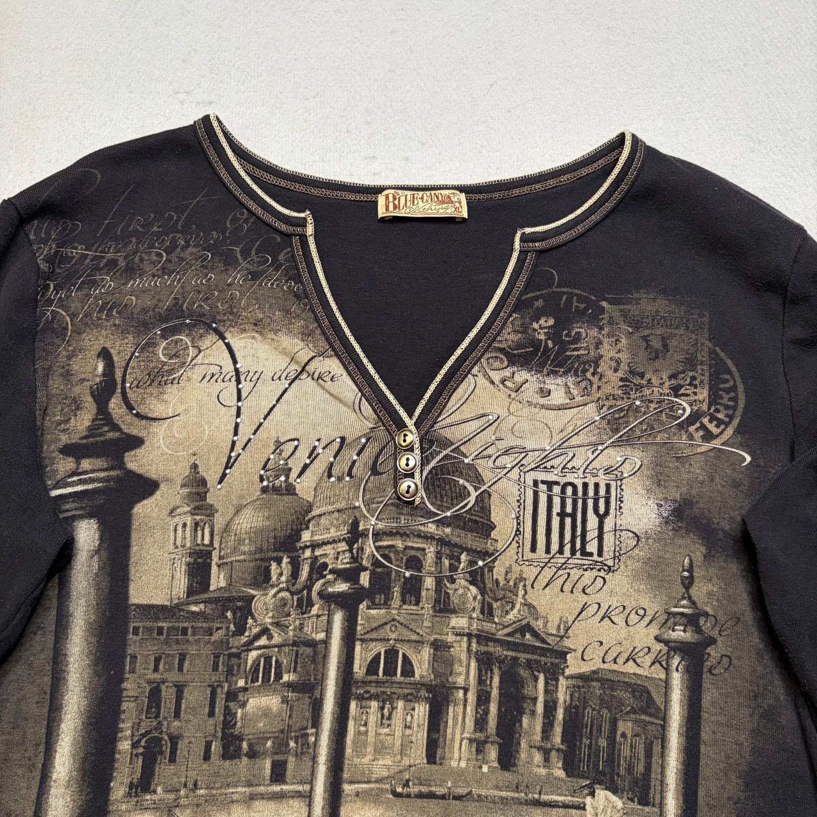 Vintage Blue Canyon Venice Italy Graphic Top Women’s XL Brown 3/4 Size XL / US 12-14 / IT 48-50 - 2 Thumbnail