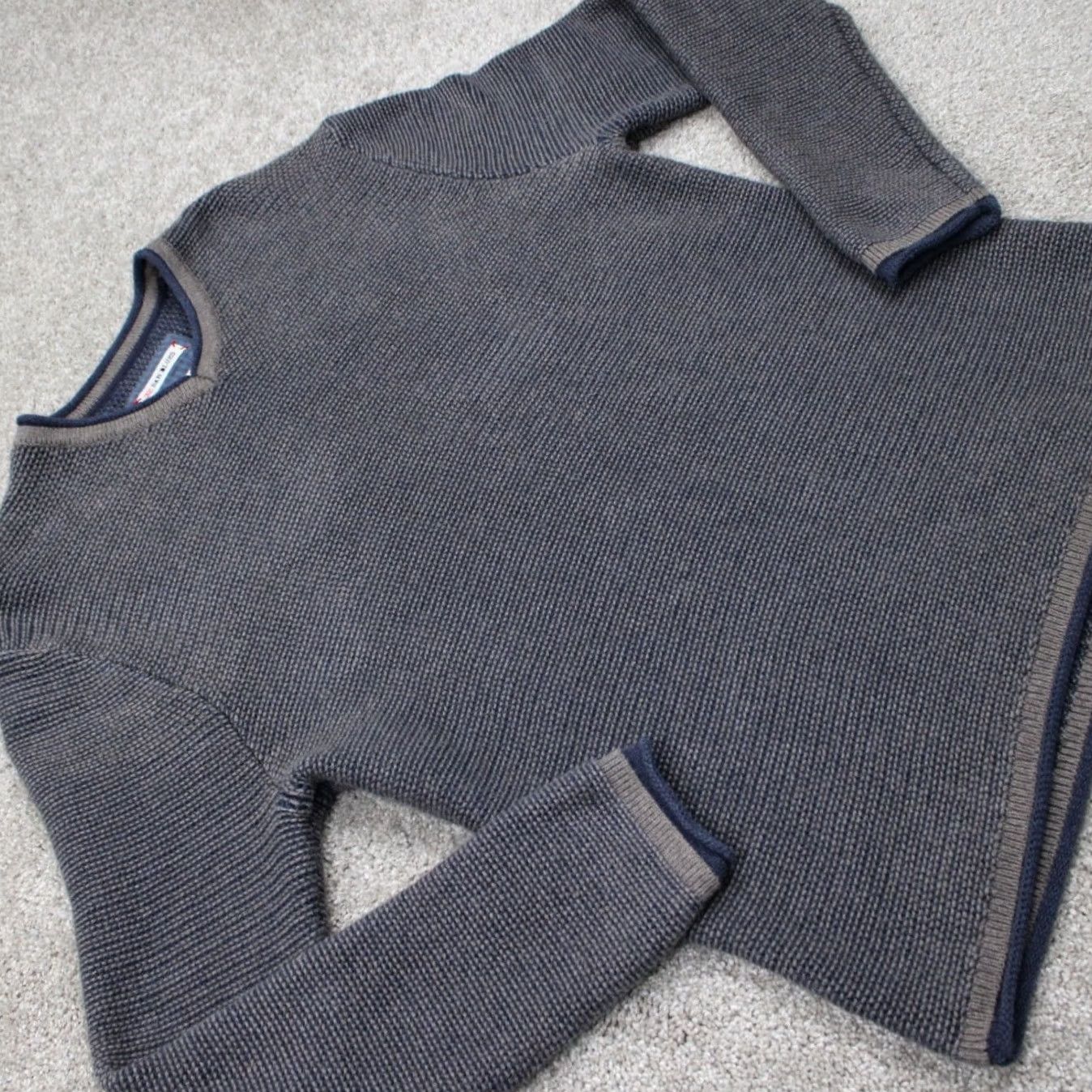 Vintage 32 Bar Blues Sweater Mens XL Blue/Gray Chunky Knit 100% Cotton L/S Sweatshirt Size US XL / EU 56 / 4 - 7 Thumbnail
