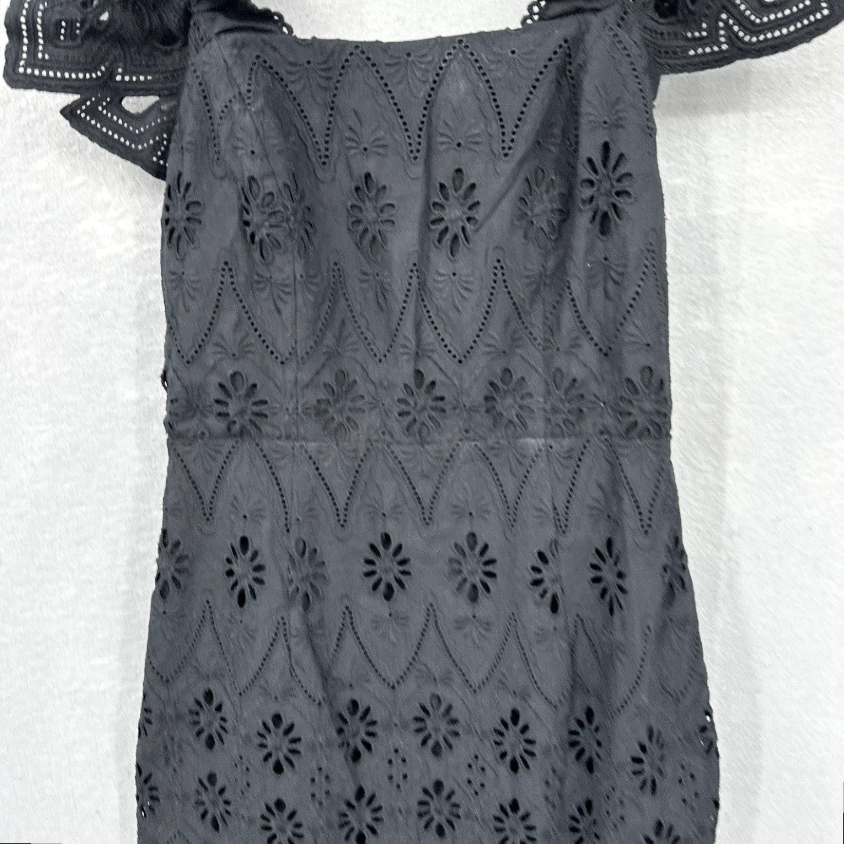 Shona Joy VINTAGE Shona Joy Black Lace Ruffle Midi Dress Women 2 Bohemian Party Summer Spring Fall Size XS / US 0-2 / IT 36-38 - 5 Thumbnail