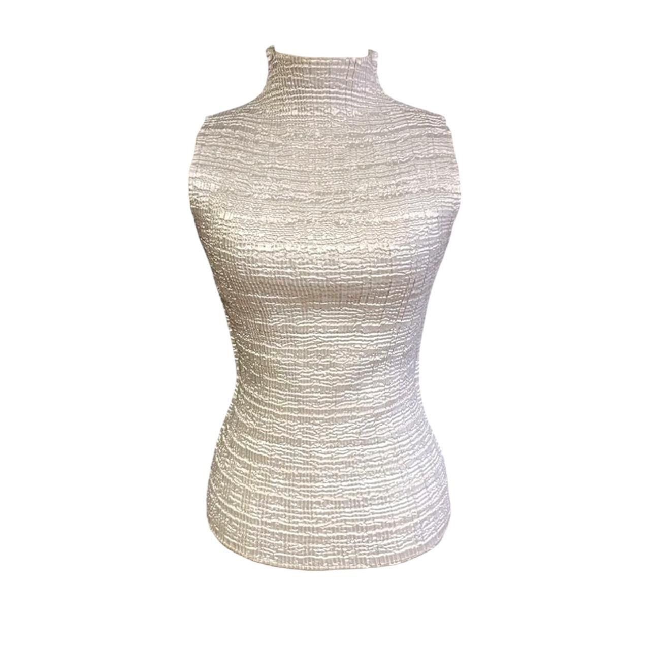 Other Y2K Ivory Pleated Crinkle Satin Stretchy high neck top Size S / US 4 / IT 40 - 1 Thumbnail