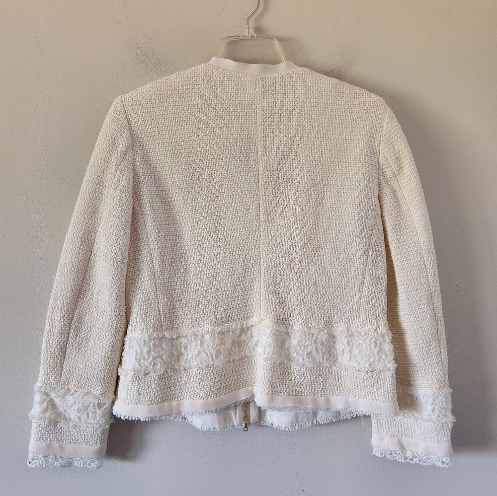 Other MARC CAIN | Tweed Jacket Zip Up Blazer Embellished Ivory Wh Size L / US 10 / IT 46 - 2 Thumbnail