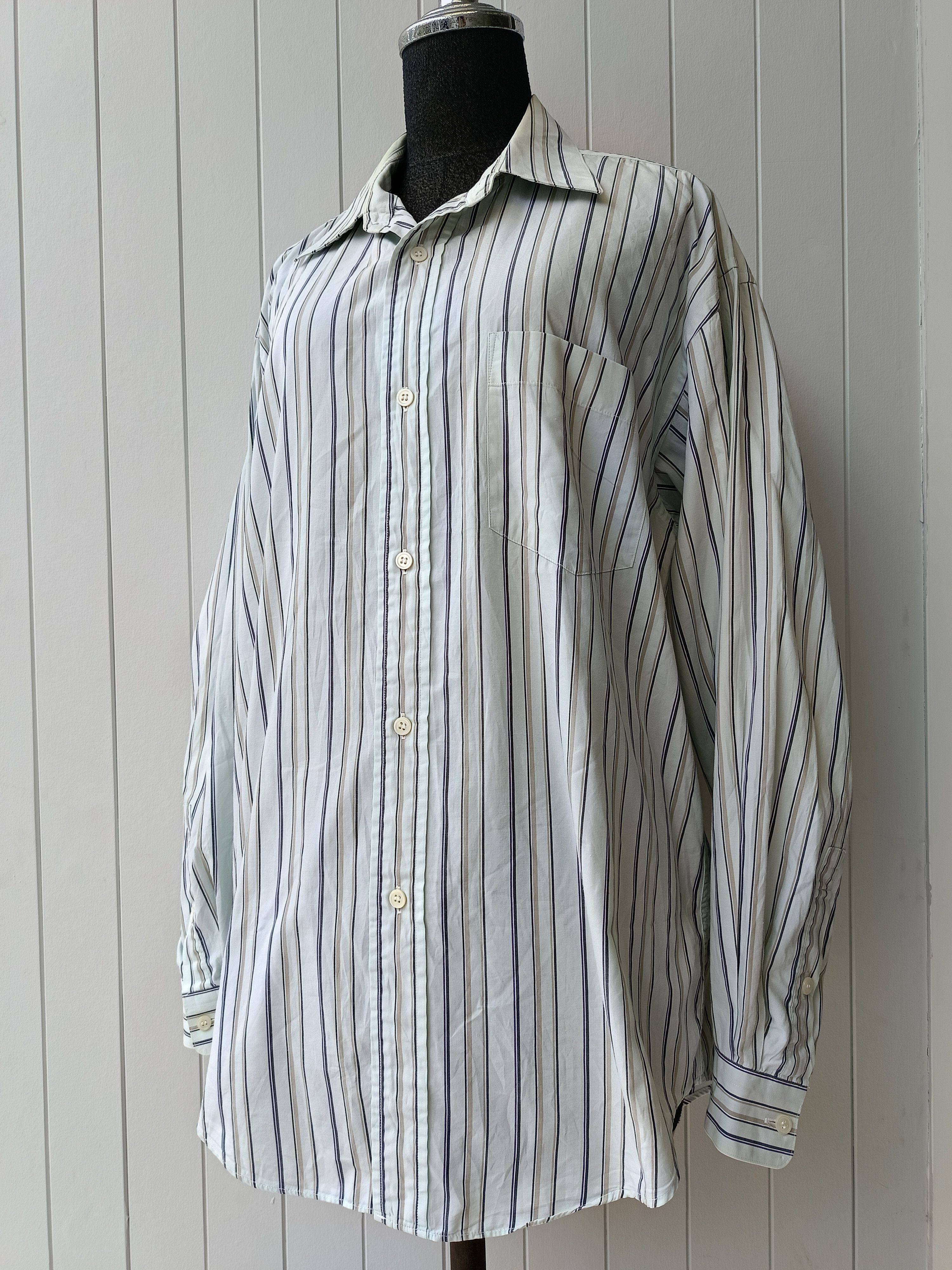 Issey Miyake Issey Miyake IM design Japan pinstripe white pale blue shirt Size US L / EU 52-54 / 3 - 1 Thumbnail