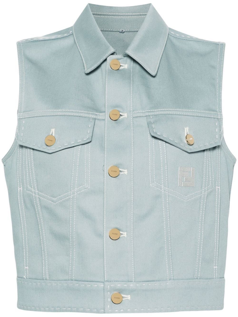 image of Fendi Cropped Denim Gilet in Blue, Women's (Size Medium)