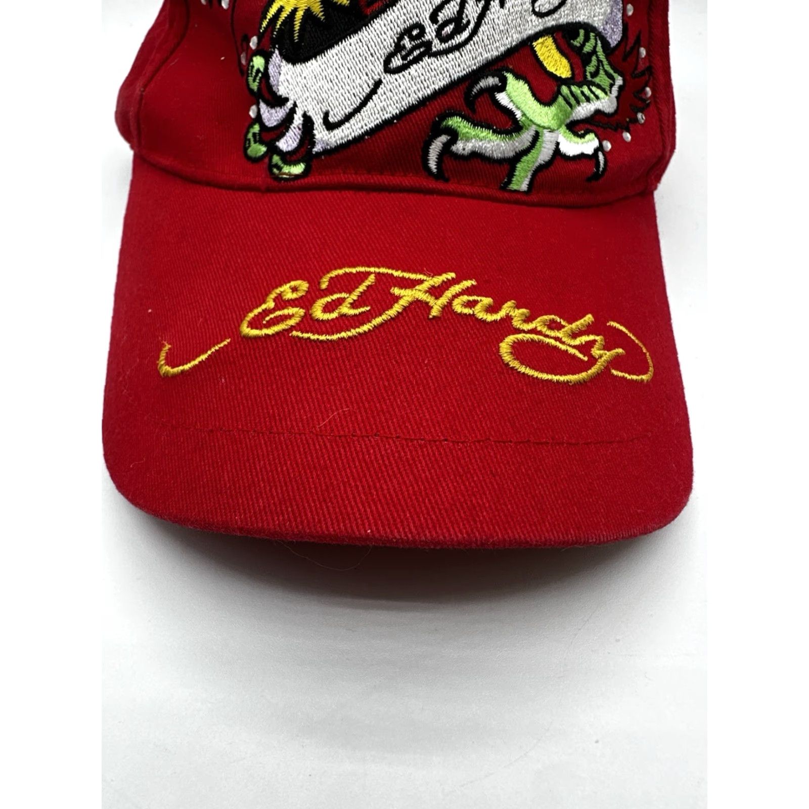 Ed Hardy Ed Hardy Red Embroidered Dragon Ball Cap Hat Strapback Unisex Adults One Size Red Cotton Size ONE SIZE - 7 Thumbnail