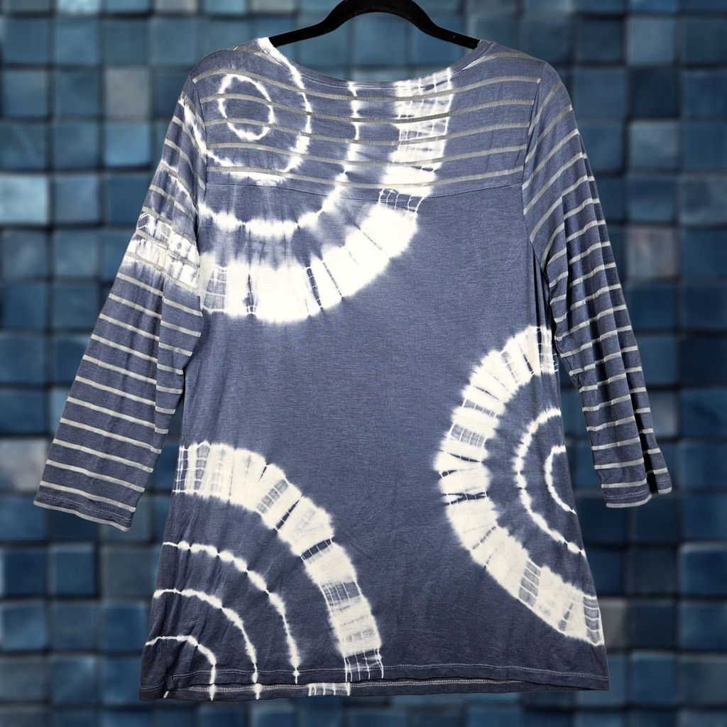 Vintage International Concepts Women's Stretch Knit Blue Tie Dye 3/4 Sleeve Top XL Size Shirt Casual Knit Top Womens Blue Tie Dye 3/4 Sleeve XL Size XL / US 12-14 / IT 48-50 - 1 Thumbnail