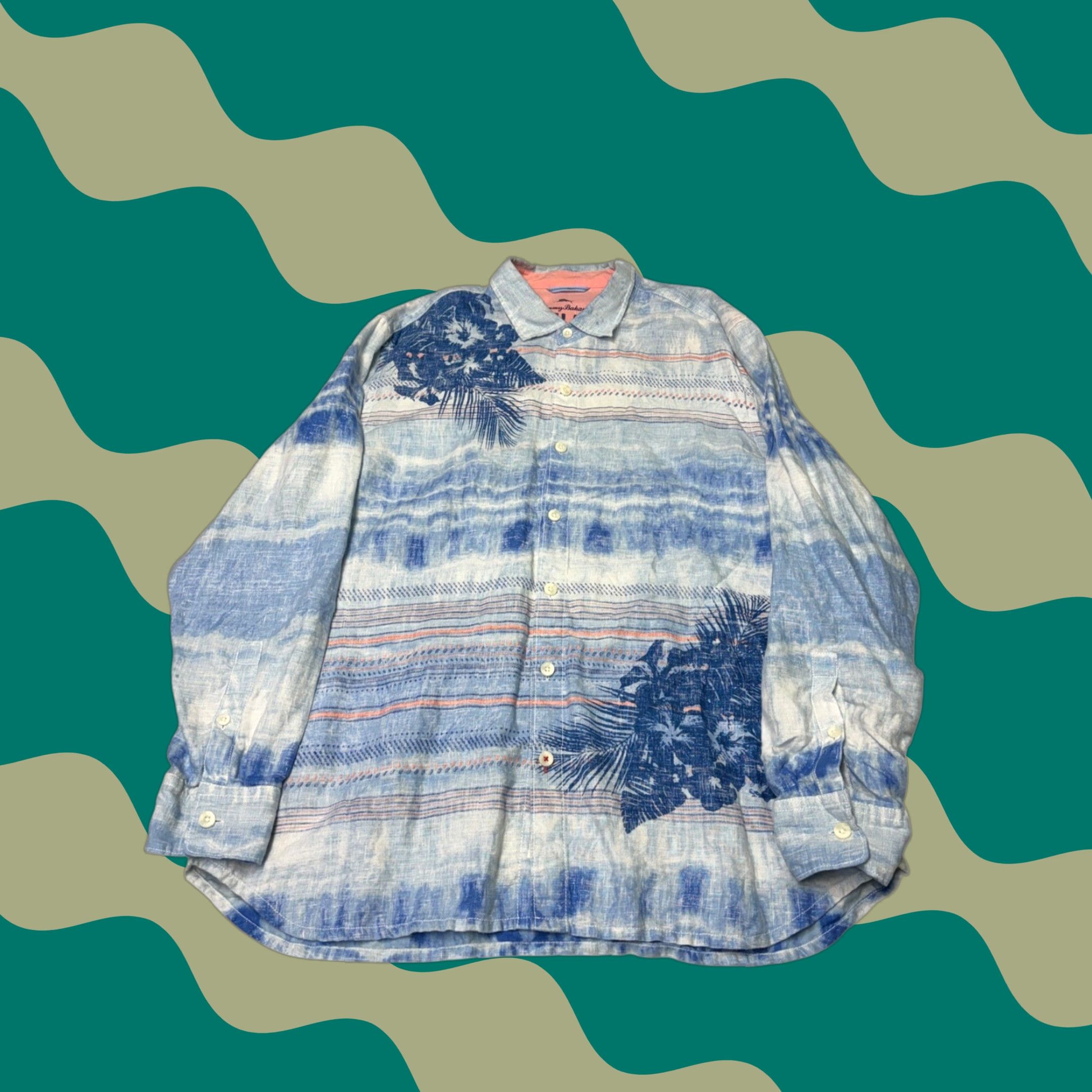 Tommy Bahama Tommy Bahama Linen Tropical Palm Print Button-Down Shirt XXL Mens Blue Size US XXL / EU 58 / 5 - 1 Thumbnail