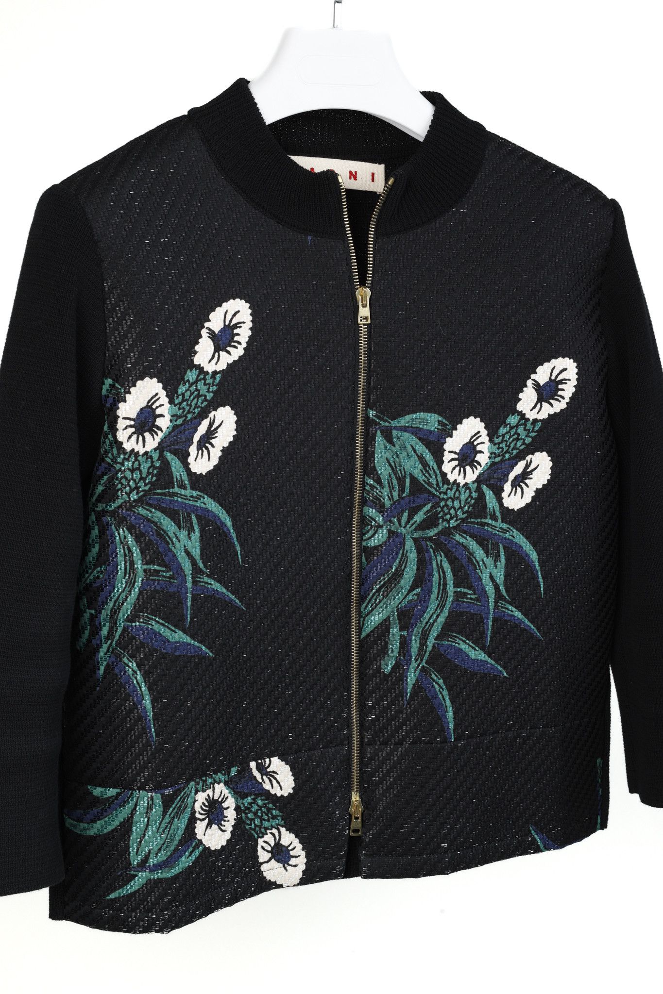 Marni Marni Resort 2015 Black Floral Graphic Knit Bomber Jacket Size XS / US 0-2 / IT 36-38 - 3 Thumbnail