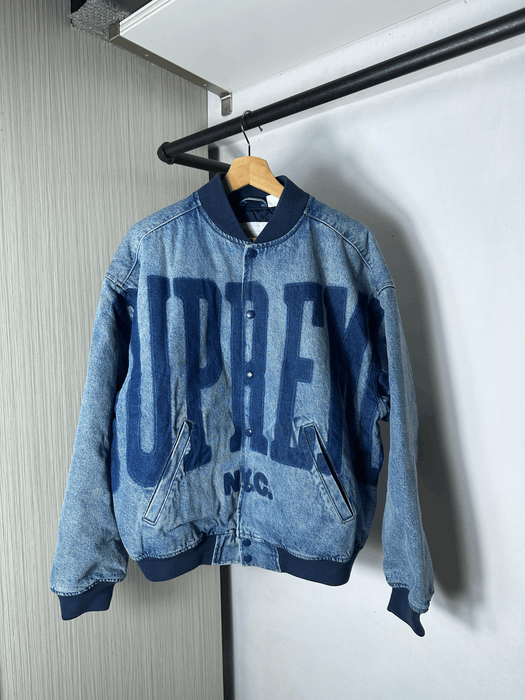 Supreme (M) Supreme Washed Knockout Denim Varsity Jacket | Grailed