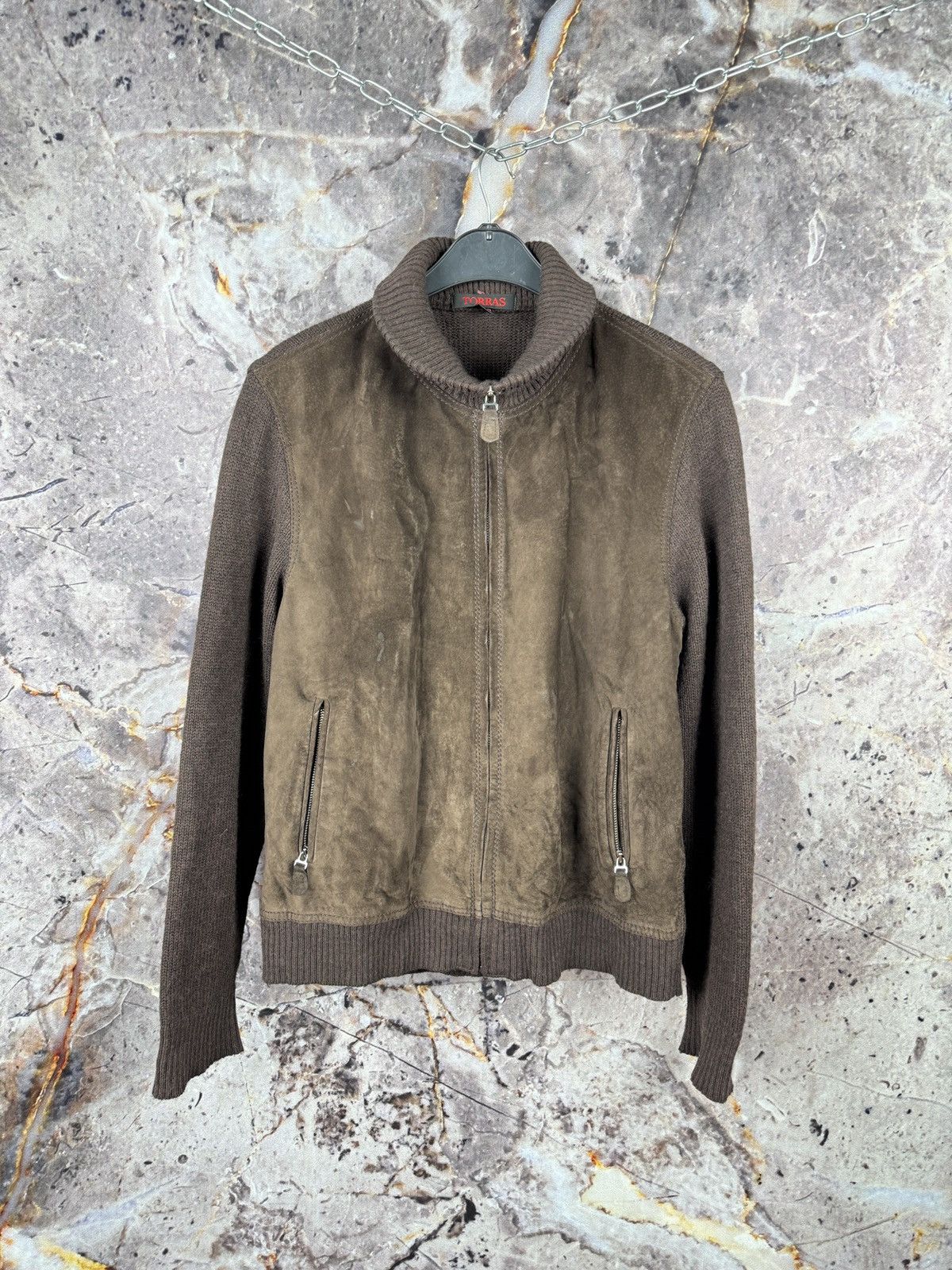 Torras Torras Brown Suede Front Knit Sleeve Zip Jacket Size USA38 Size US M / EU 48-50 / 2 - 1 Thumbnail