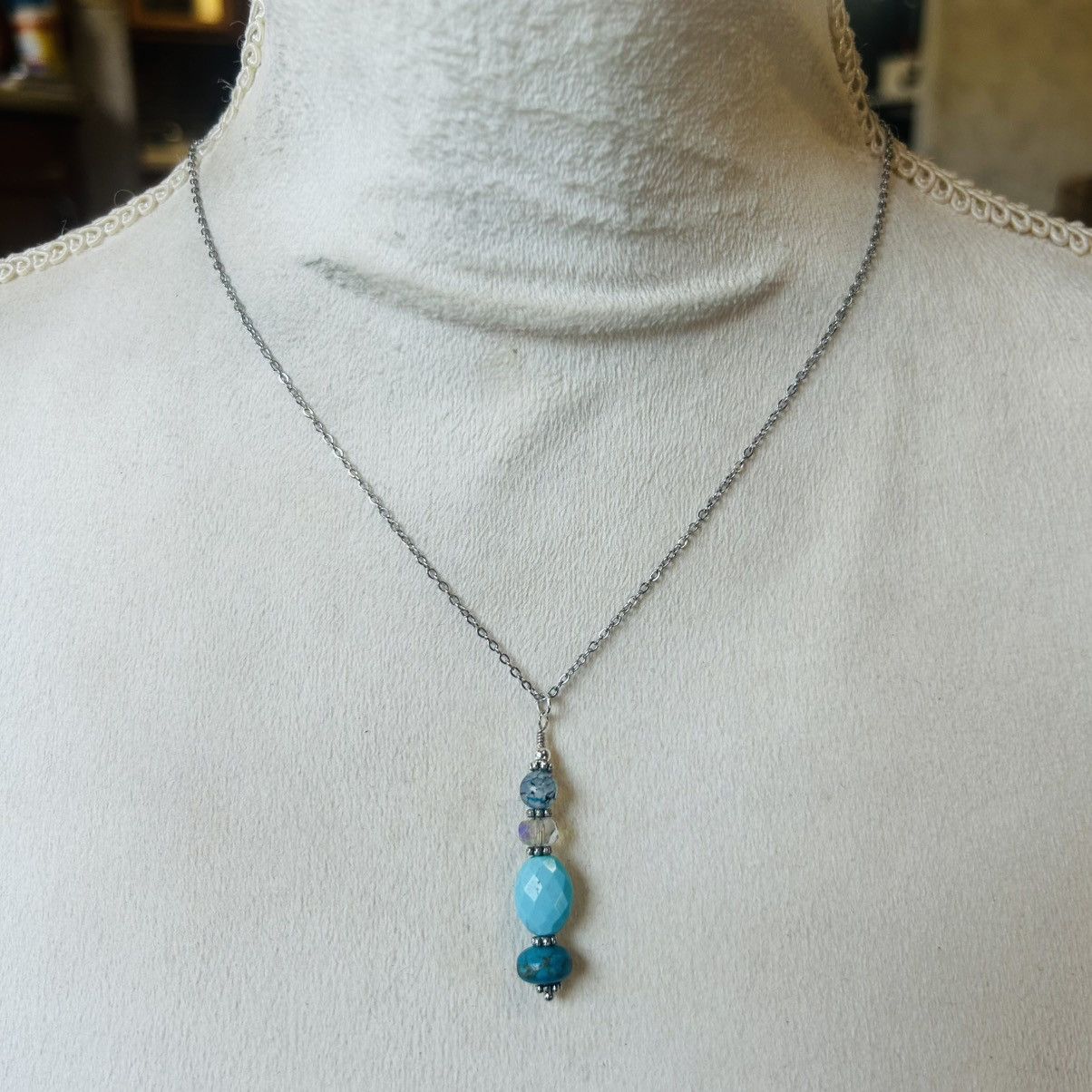 Handmade Handcrafted amazonite dragon vein agate crystal necklace set Size ONE SIZE - 4 Thumbnail