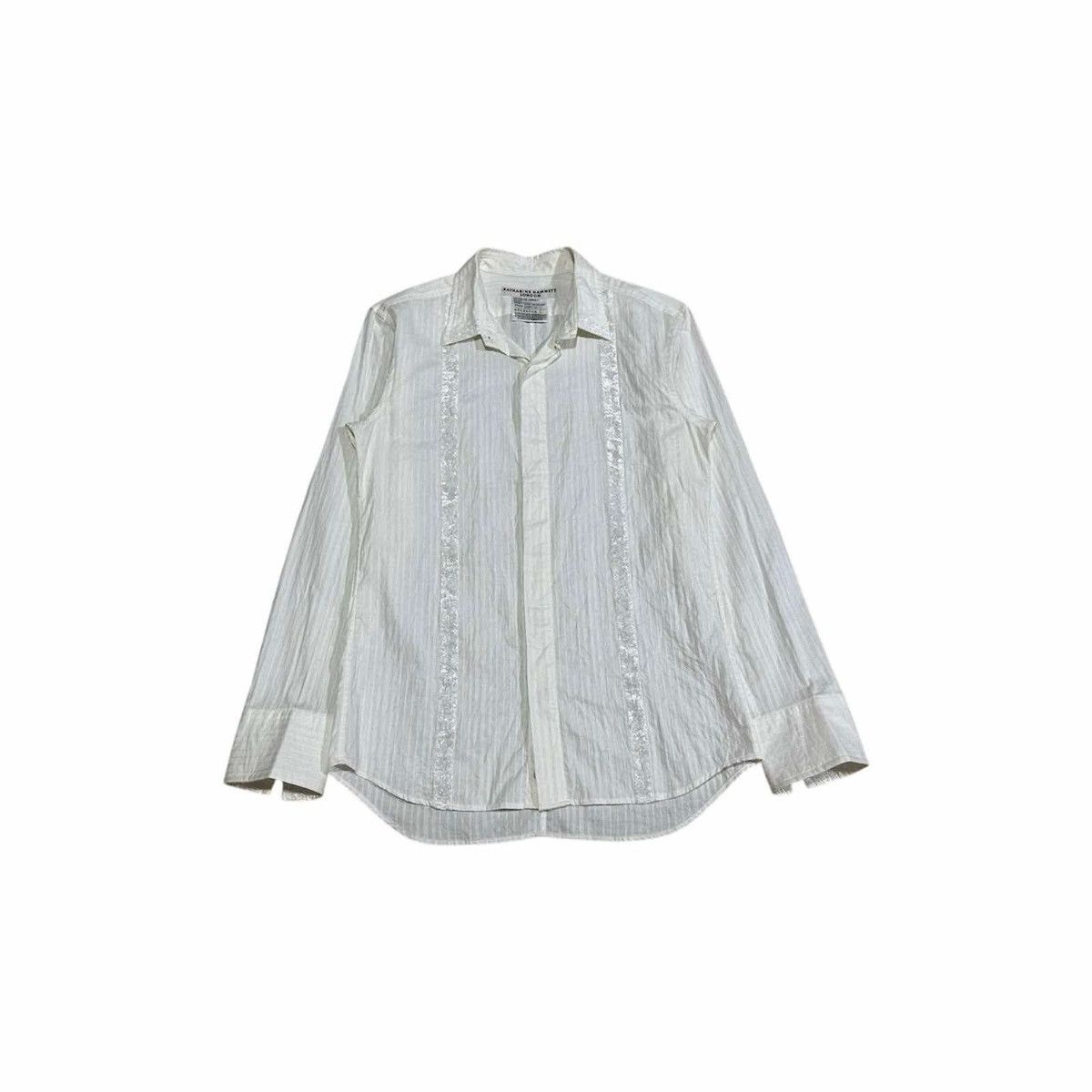 If Six Was Nine × Japanese Brand × Katharine Hamnett London 🔥Rare Vintage Katharine Hamnett Shirt White Velvet Striped Size US L / EU 52-54 / 3 - 3 Thumbnail