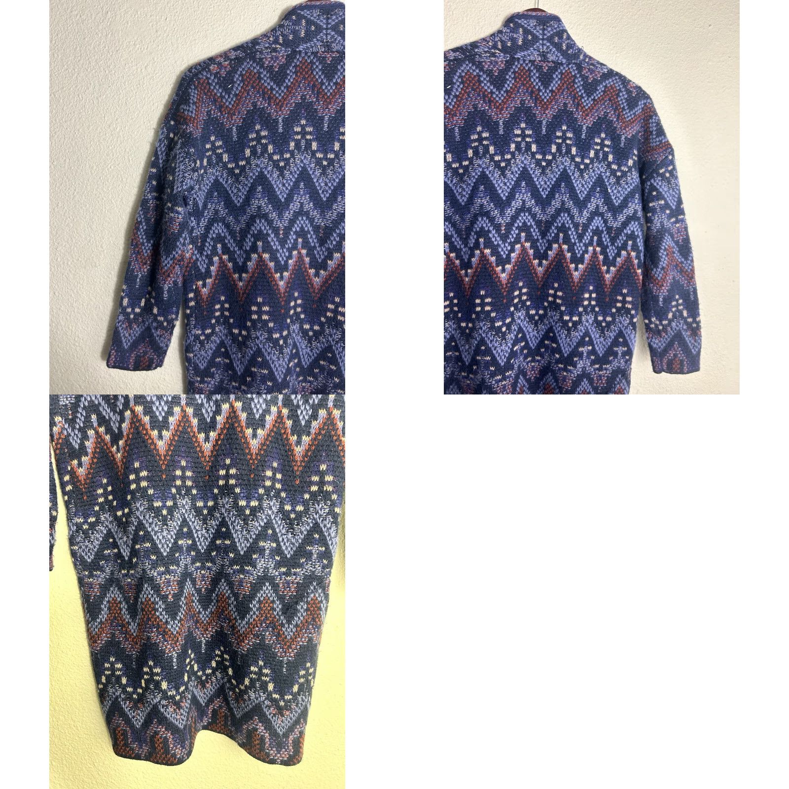 Lucky Brand VINTAGE Lucky Brand Cardigan Women XS Wool Blend Blue Red Southwest Open Front 3/4 Sleeve Knit Sweater Size XS / US 0-2 / IT 36-38 - 9 Thumbnail