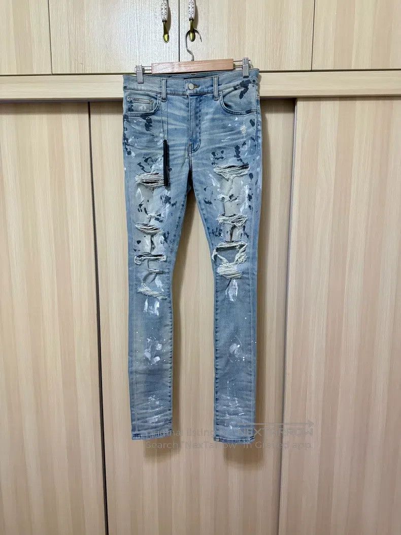 Amiri Amiri Splashed destroyed blue denim, blue diamond base Size US 30 / EU 46 - 1 Thumbnail