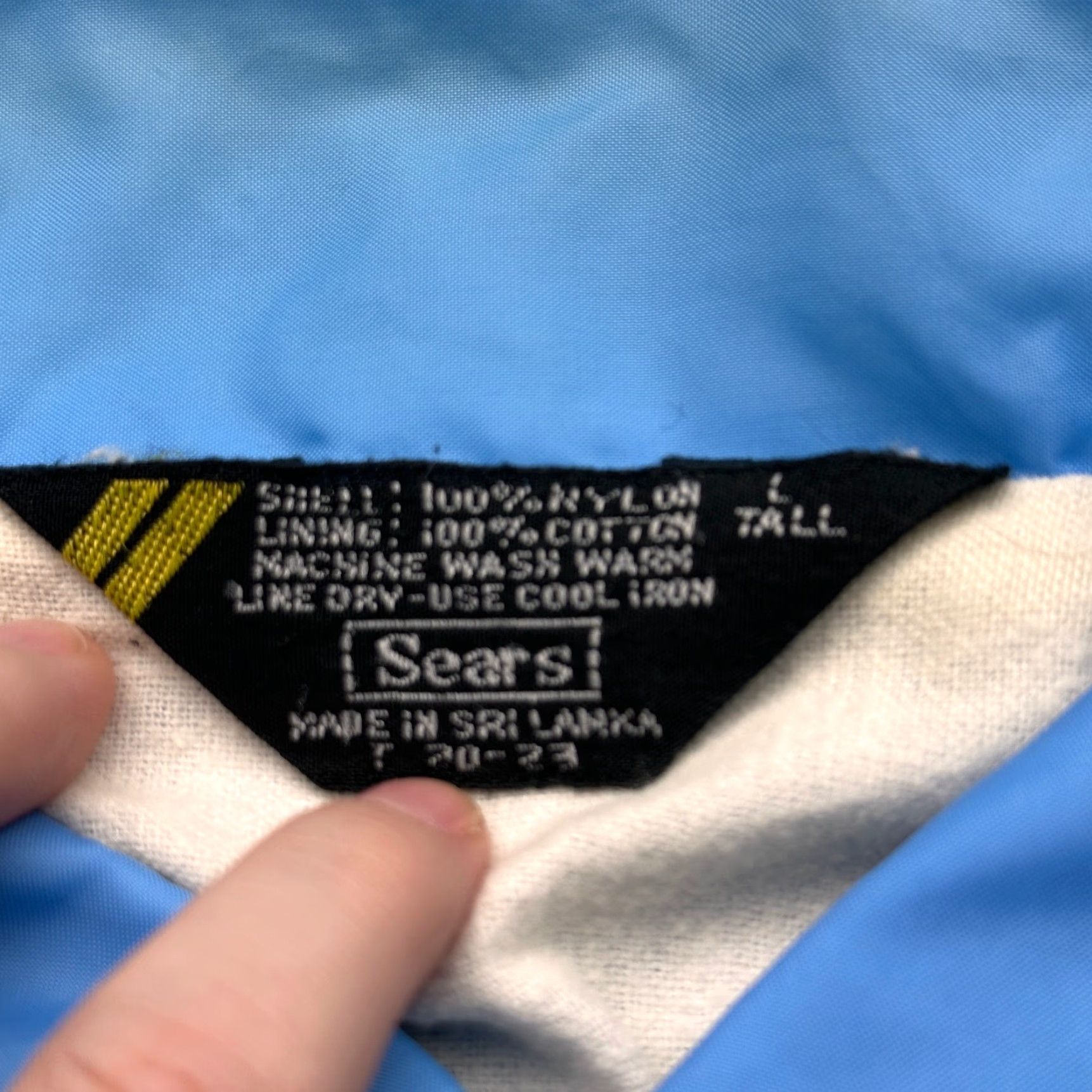 Sears VINTAGE Sears Coach Coaches Snap Button Nylon Jacket Mens LT Blue Windbreaker 70s 80s 90s Size US L / EU 52-54 / 3 - 2 Thumbnail