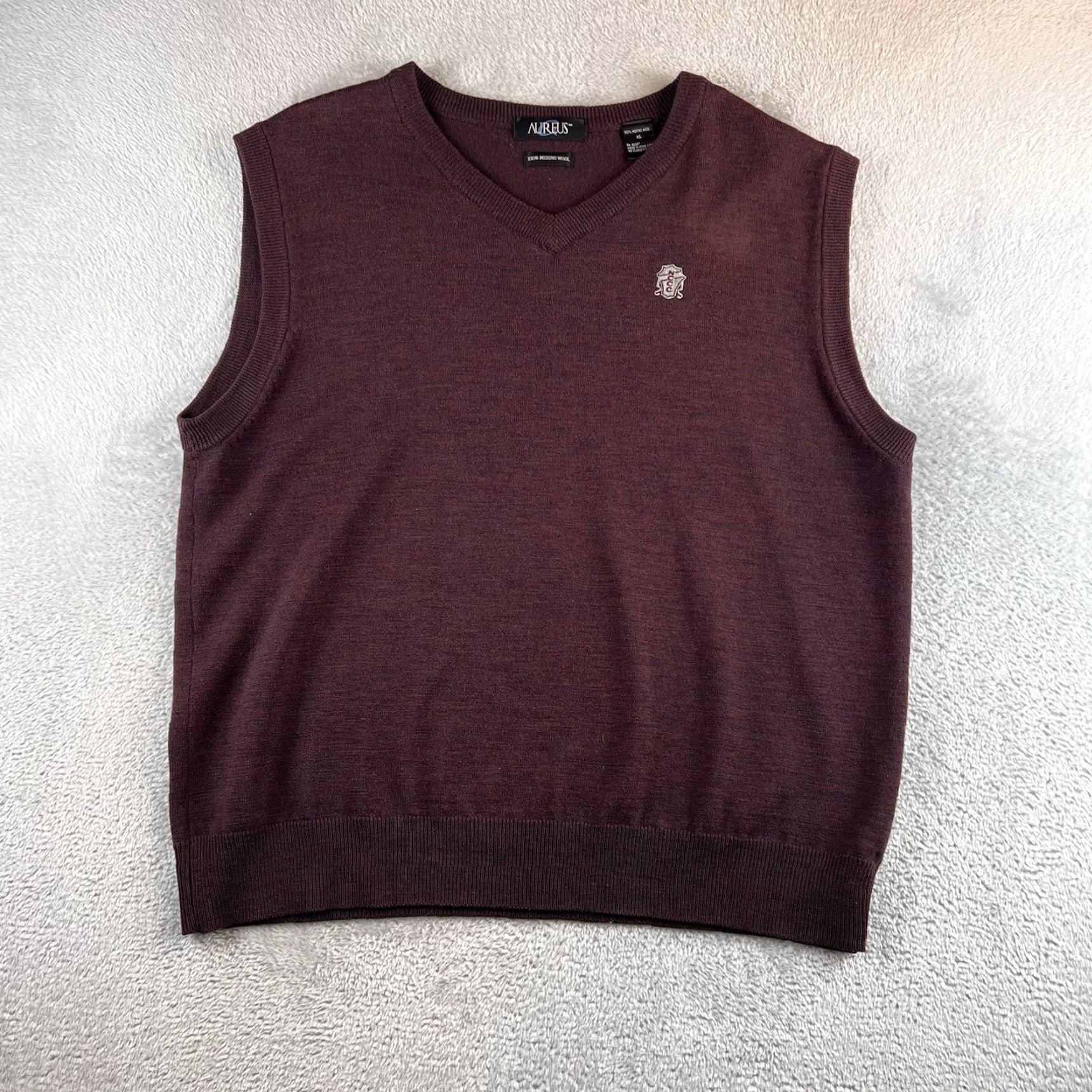 Vintage Aureus Vest XL Maroon 100% Merino Wool Knitted Solid V-Neck Sleeveless Wool Vest Men Reg Size US XL / EU 56 / 4 - 2 Thumbnail