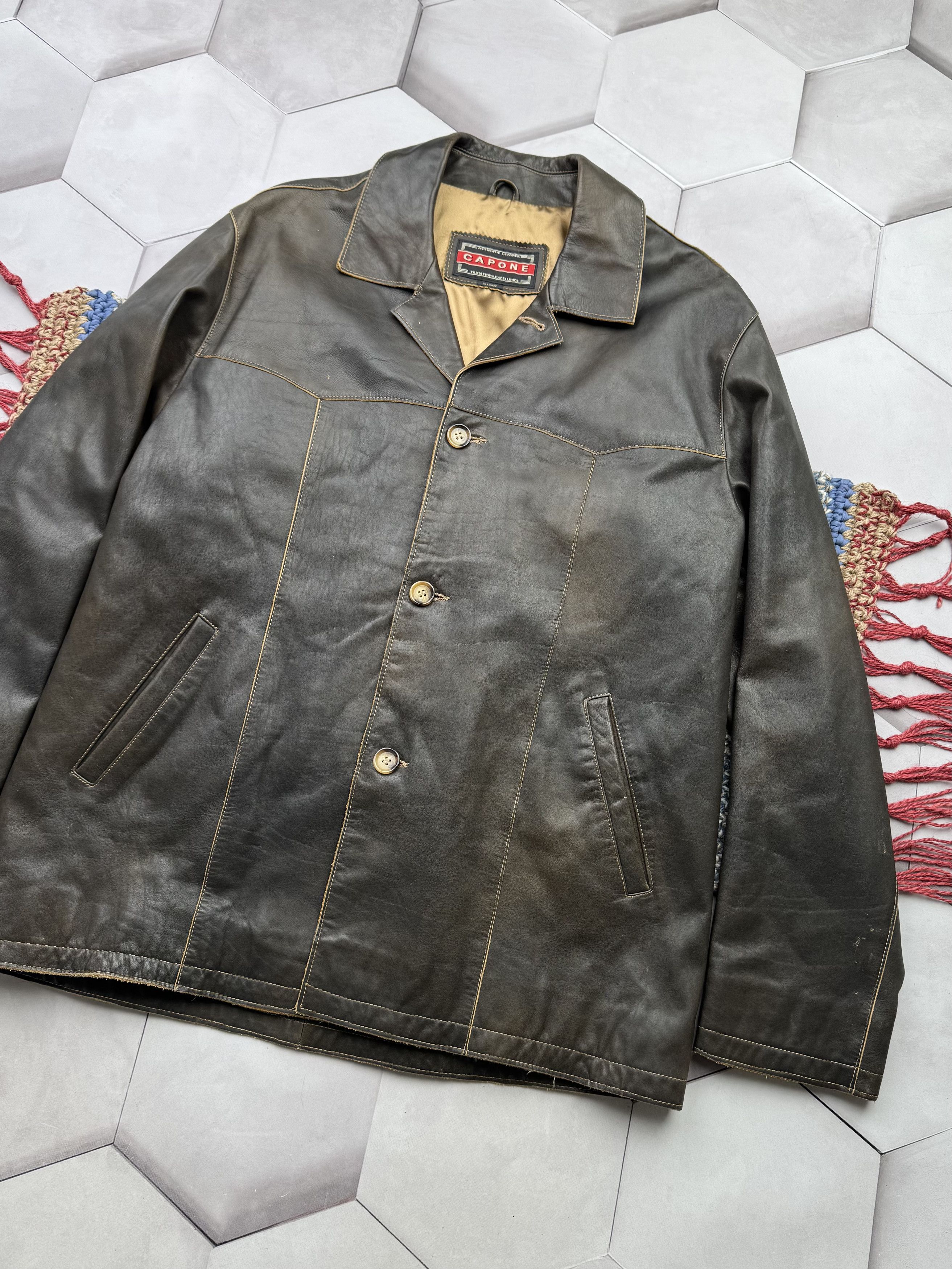 Vintage Vintage Faded Effect Leather Jacket (E4) Size US XXL / EU 58 / 5 - 3 Thumbnail