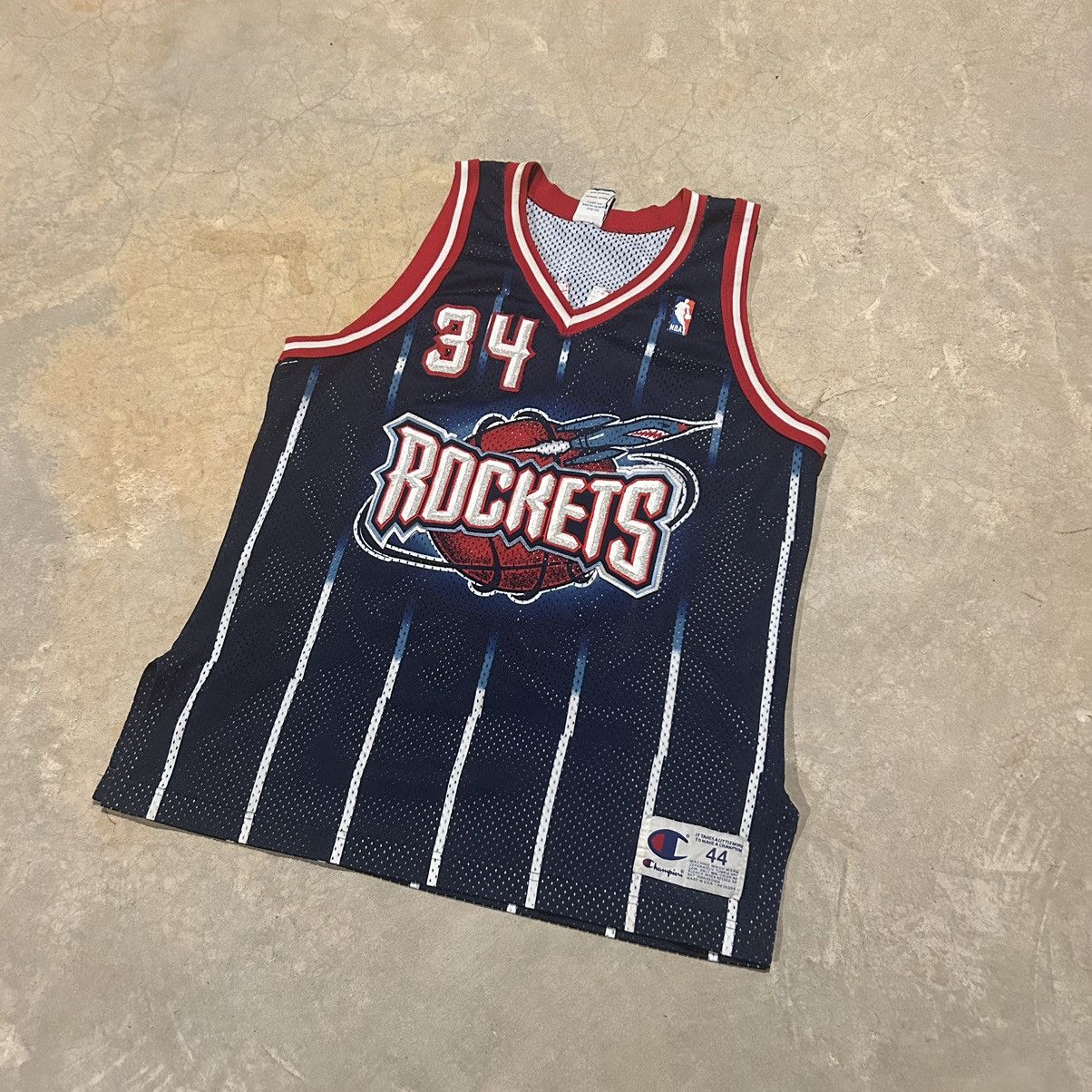 Champion × NBA × Vintage Rare Vintage 90s Hakeem Olajuwon Striped Rockets NBA Jersey Size US M / EU 48-50 / 2 - 2 Thumbnail