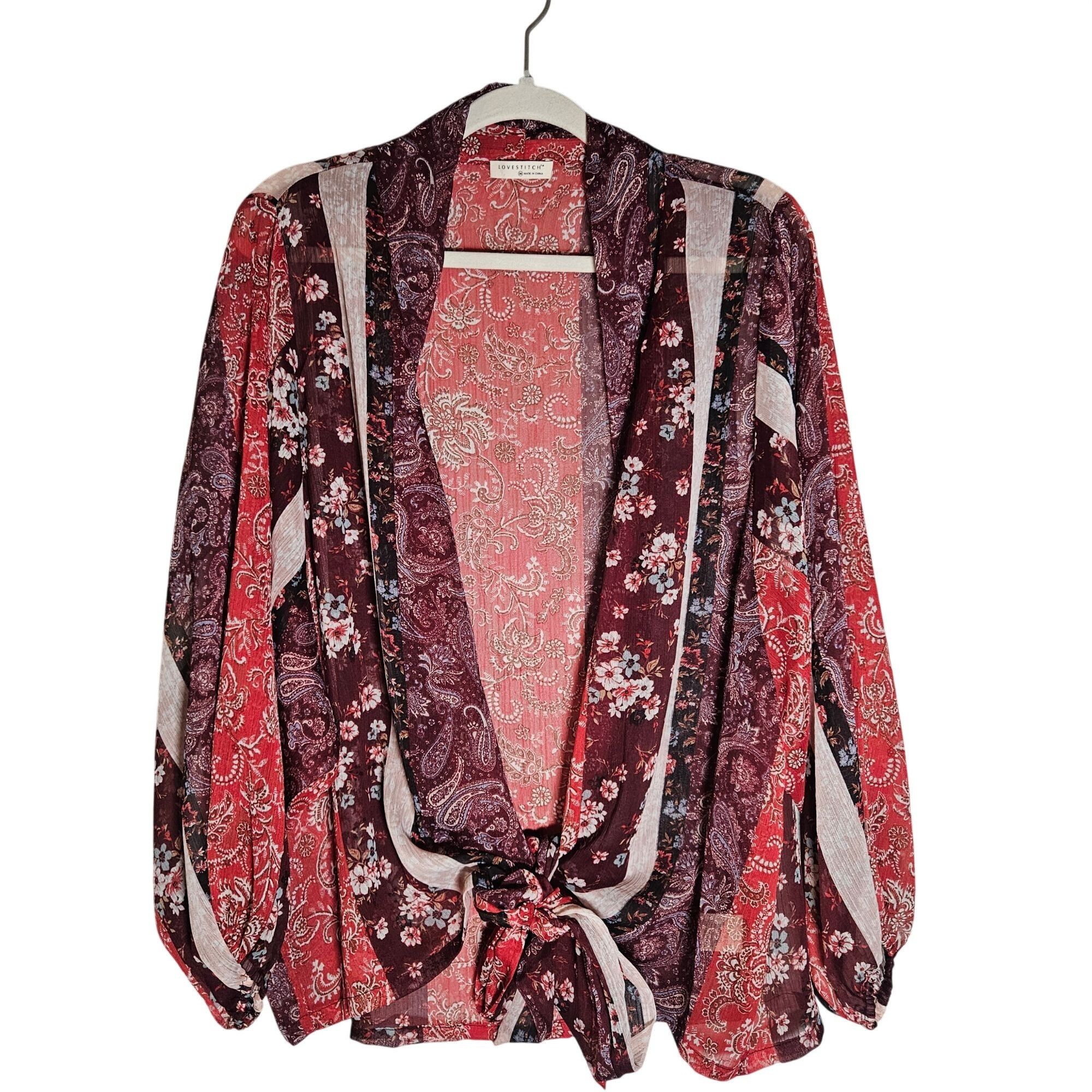 Other Lovestitch Women’s Med Kimono Cardigan Red Floral Paisley B Size M / US 6-8 / IT 42-44 - 2 Thumbnail