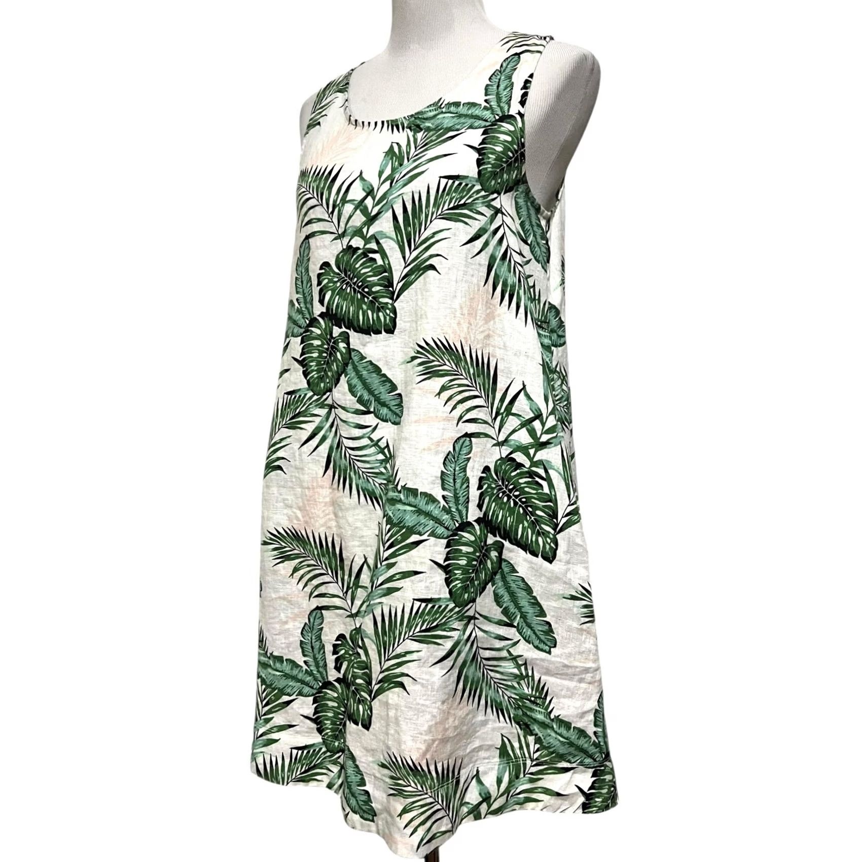 Vintage C&C California 100% Linen Tropical Floral Print Sleeveless Dress S Moon Palm Green Women's Dress Sleeveless Size S Size S / US 4 / IT 40 - 2 Thumbnail