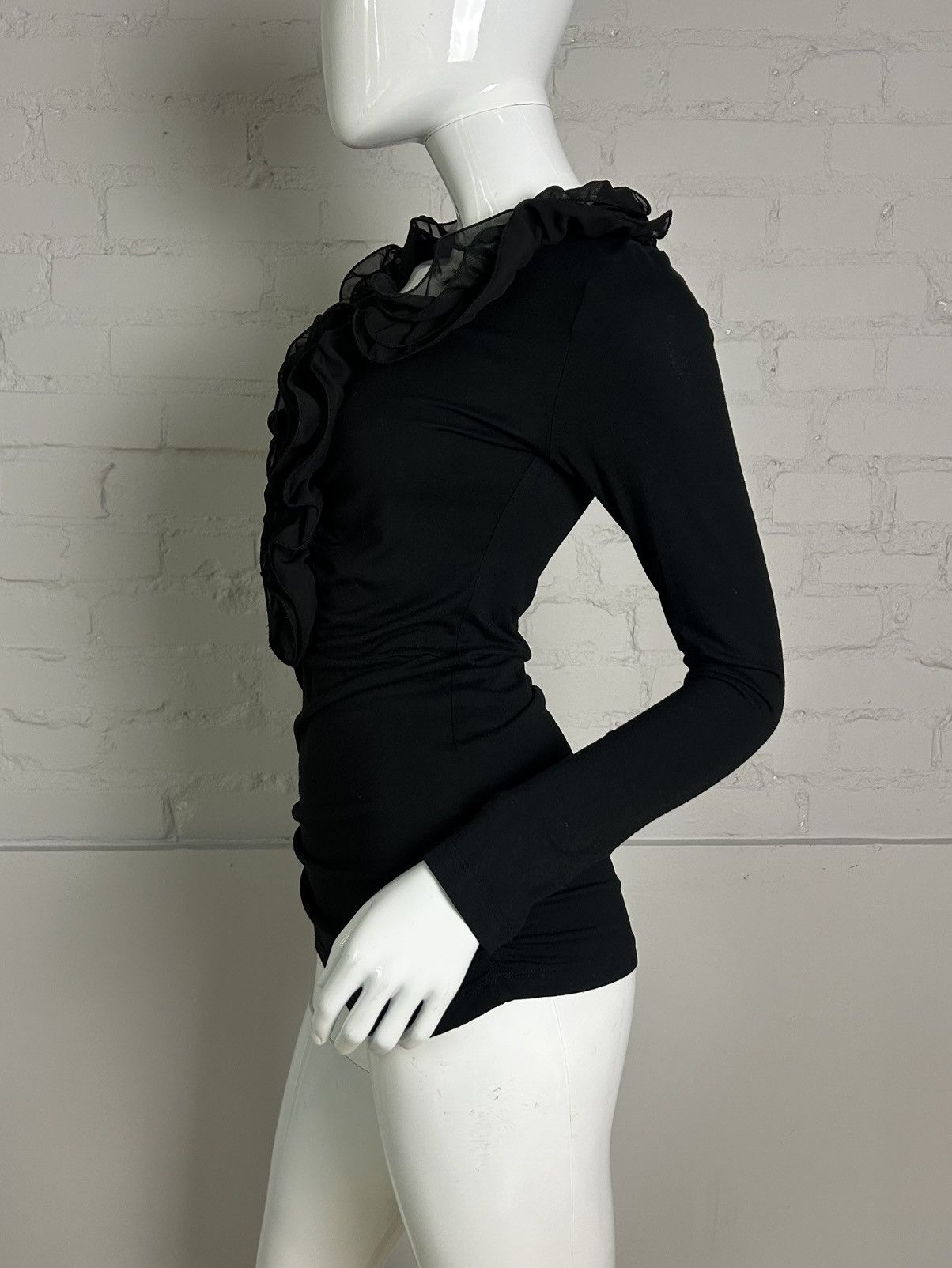 Vintage Black long sleeve ruffle tunic top Size S / US 4 / IT 40 - 3 Thumbnail