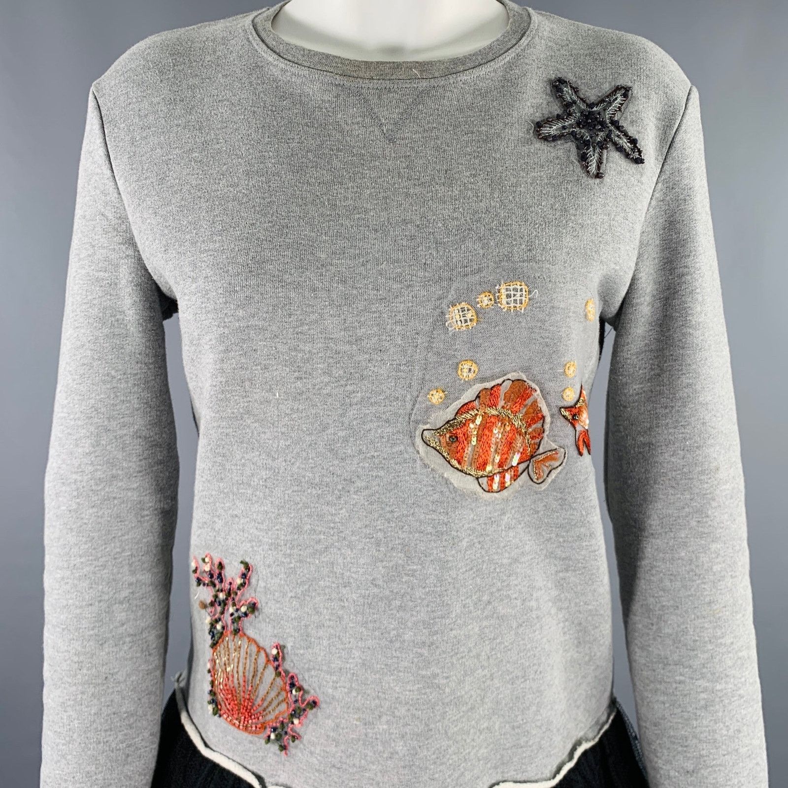 RED Valentino Size XS Grey Black Cotton Embroidered Sweatshirt Dress Size XS / US 0-2 / IT 36-38 - 2 Thumbnail