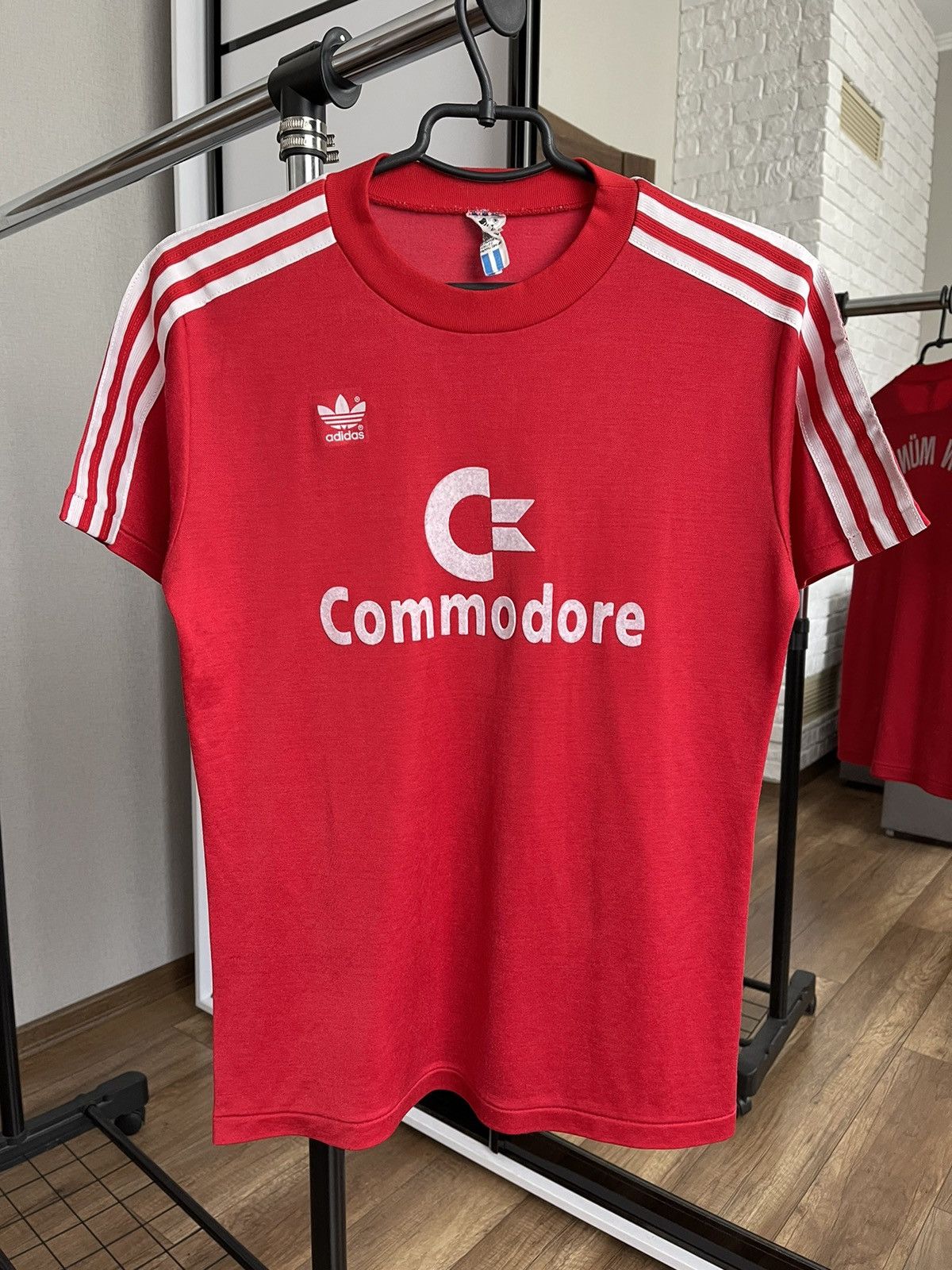 image of 1984/1986 Adidas Bayern Munich Vintage Soccer Jersey T-Shirt in Red, Men's (Size Small)