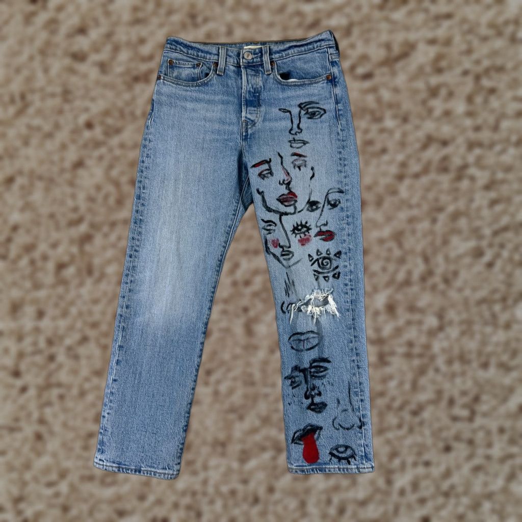Levi's Levi's Wedgie Fit Jeans Womens 27 Blue Distressed Straight 27x24 Size 27" / US 4 / IT 40 - 1 Thumbnail