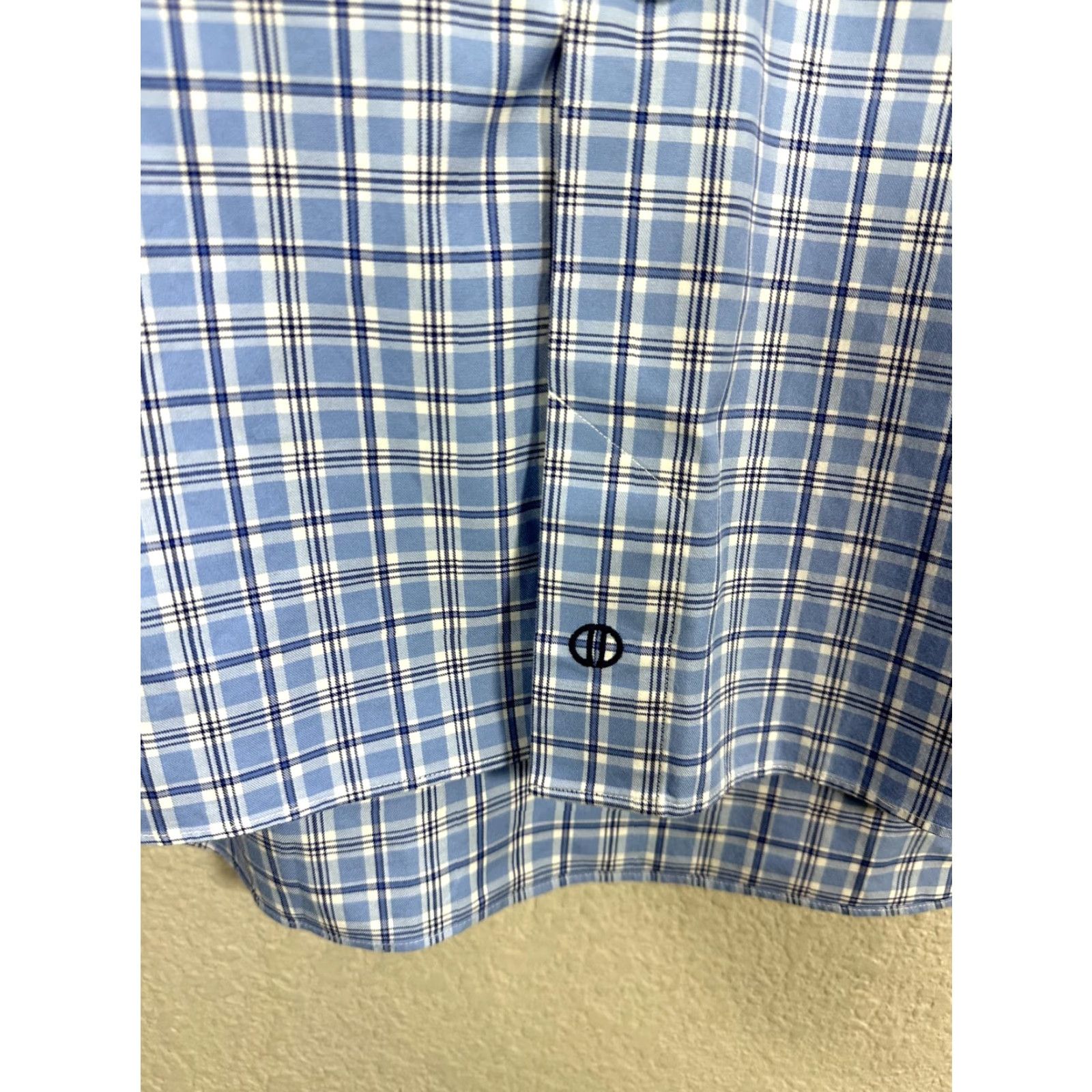 David Donahue David Donahue Blue Plaid Dress Shirt Button Up Long Sleeve Cotton Sz 17 Men’s Shirt Size 46R - 5 Thumbnail