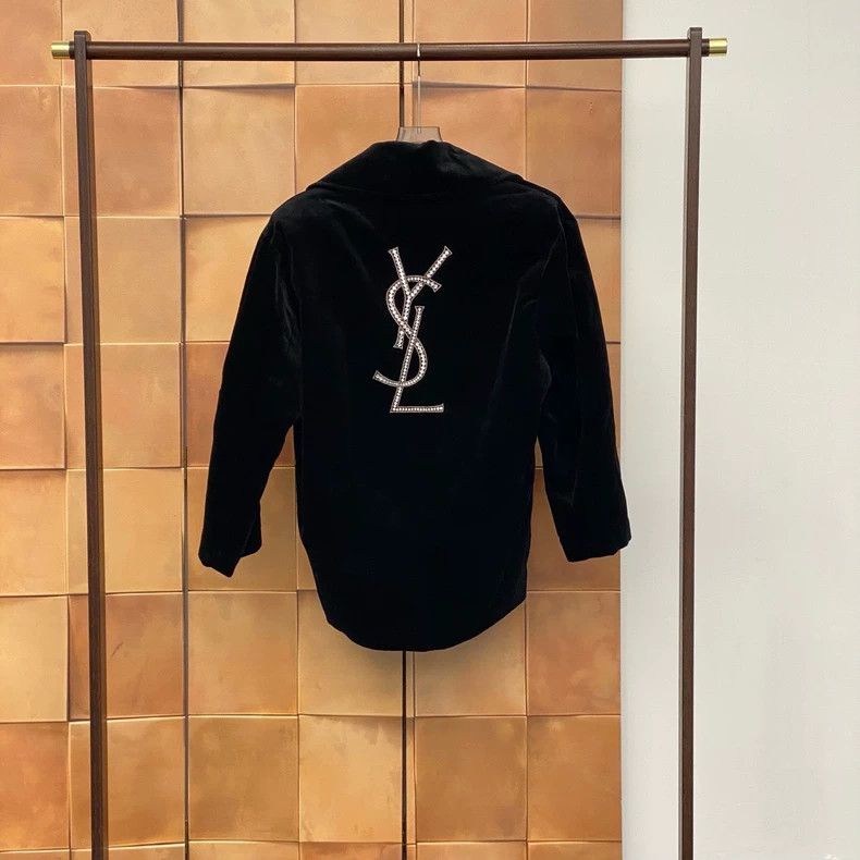 Saint Laurent Paris Saint Laurent Paris size os Velvet rhinestone logo coat 25 Size US M / EU 48-50 / 2 - 3 Thumbnail