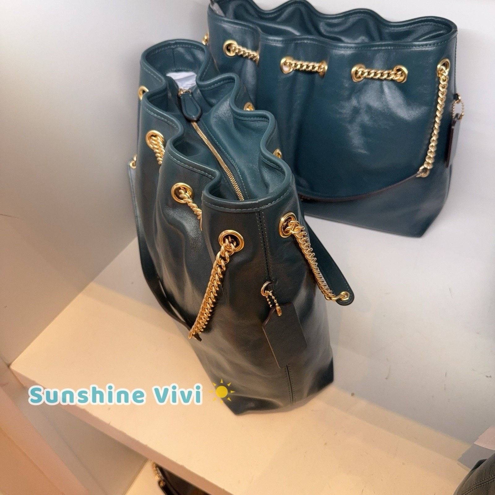 Coach NWT COACH CCZ79 Evelyn Shoulder Bag Leather DARK TEAL Size ONE SIZE - 6 Thumbnail
