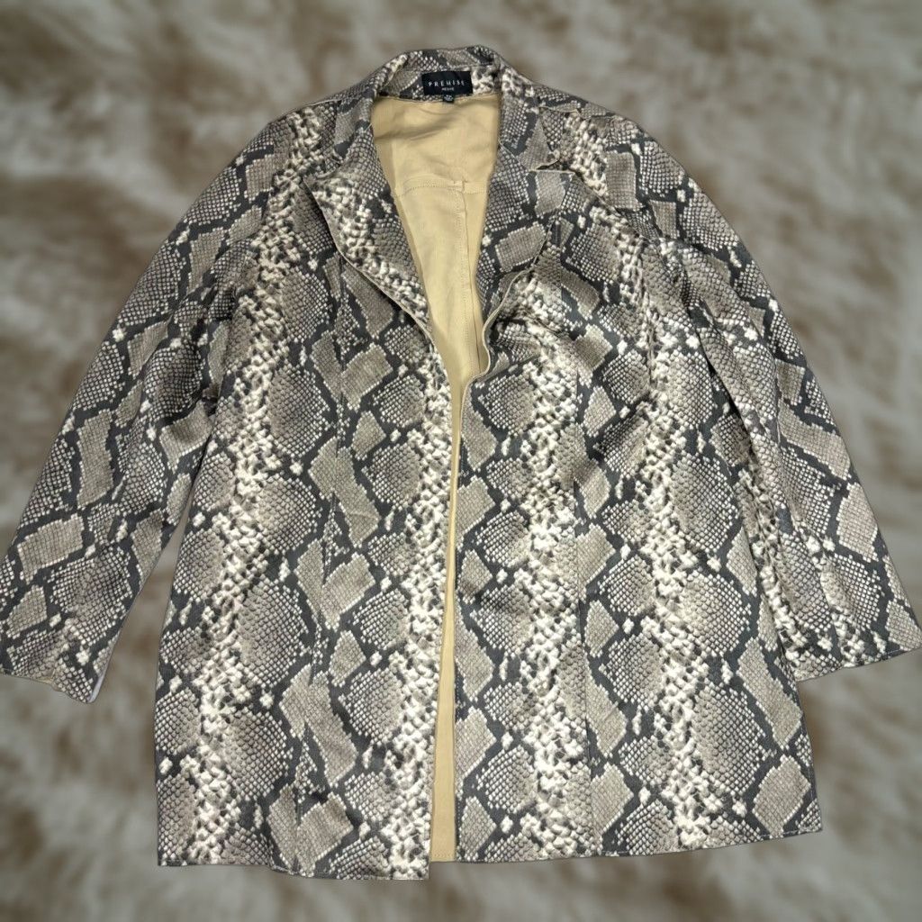 Vintage Premise Womens Python Open Front Jacket PM Gray Long Sleeve Faux Leather Jacket Size M / US 6-8 / IT 42-44 - 1 Thumbnail