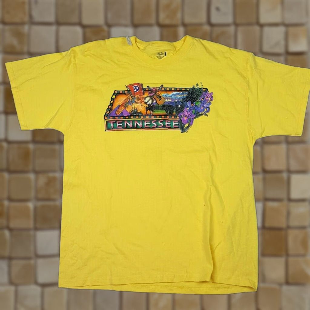 Fruit Of The Loom Tennessee Country Music State Men's Size XL Retro Yellow Outdoor Crew T Shirt Size US XL / EU 56 / 4 - 1 Thumbnail