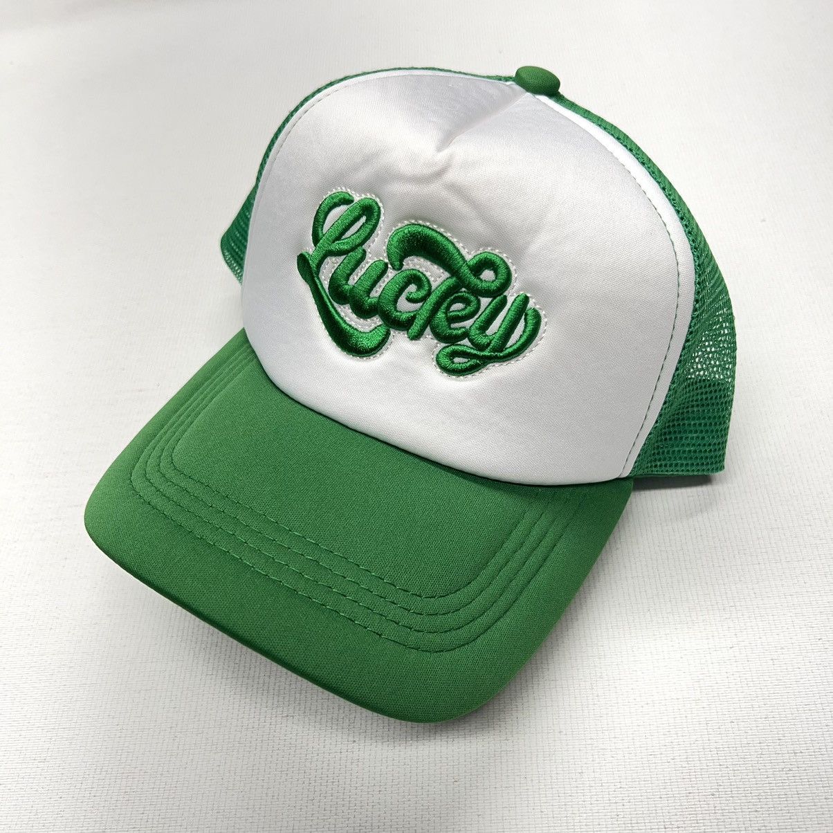 Vintage Lucky Hat Green Snapback Trucker Embroidered Adjustable Mesh Size ONE SIZE - 1 Thumbnail