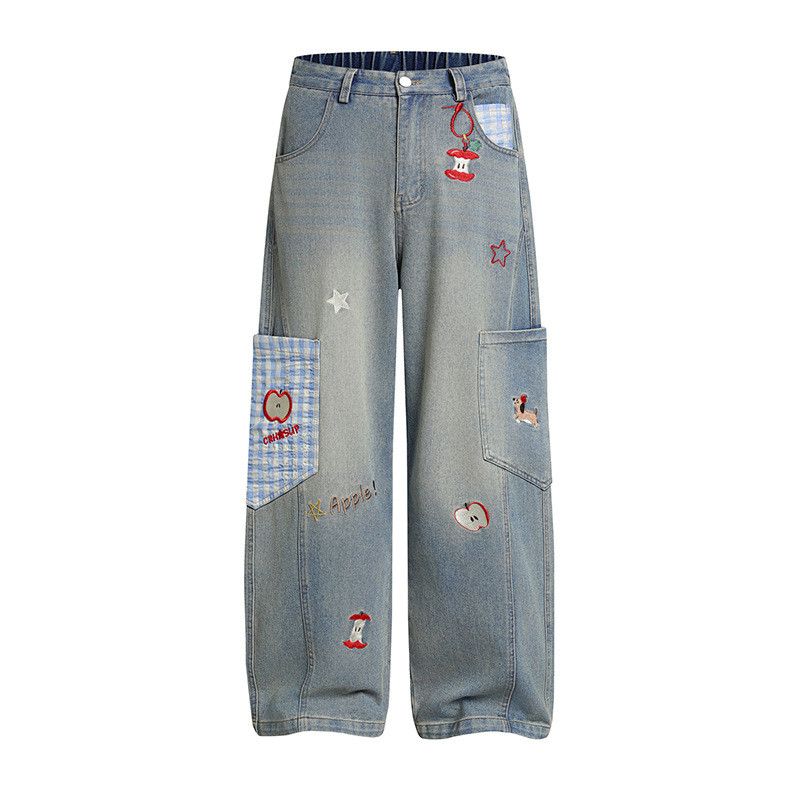 Jean Men's Retro Apple Puppy Embroidered Work Jeans Size US 32 / EU 48 - 1 Thumbnail