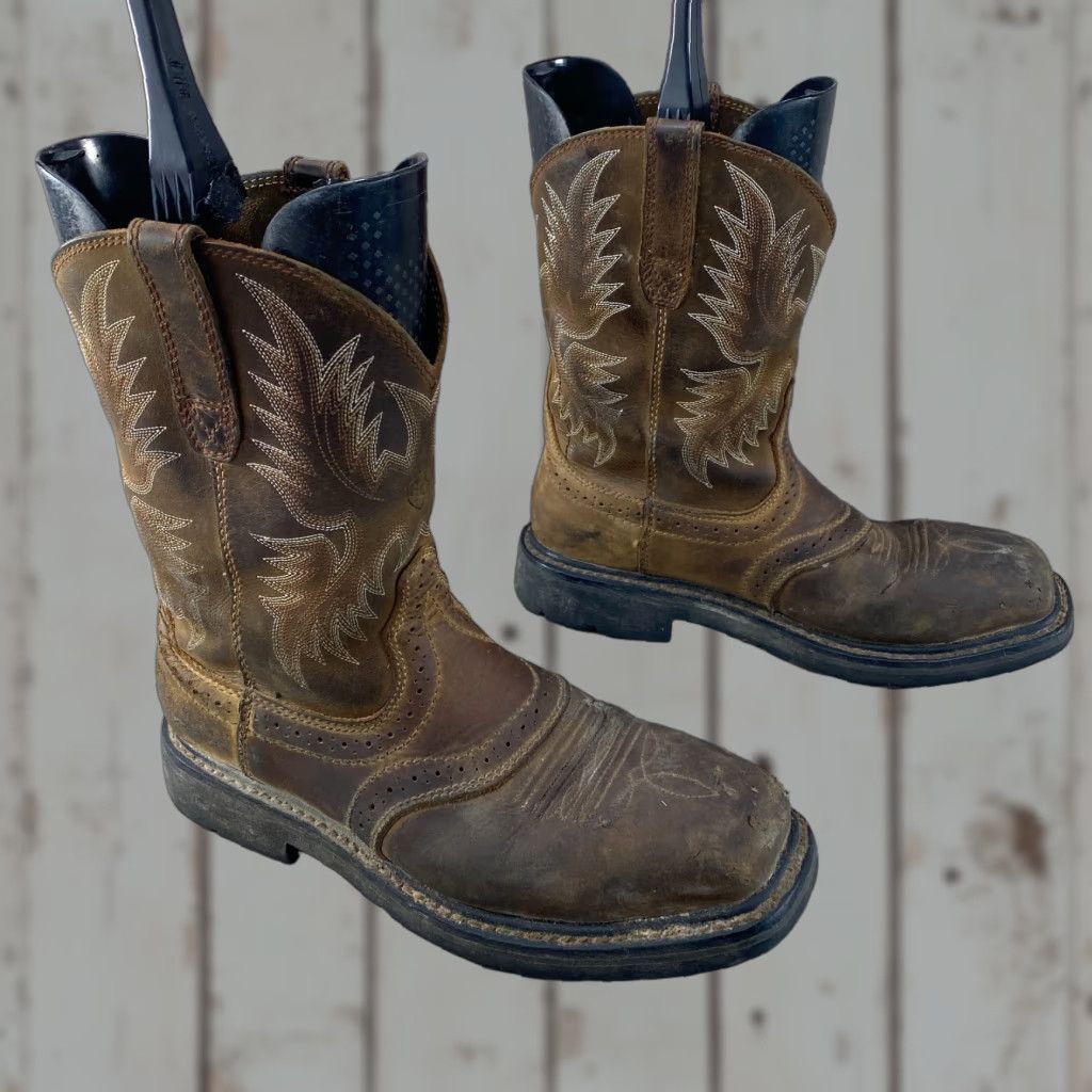 Ariat Ariat Work Steel Toe Mens 7 D Boots Cowboy Western Square Toe Brown Leather Shirt Men Size US 7 / EU 40 - 1 Thumbnail