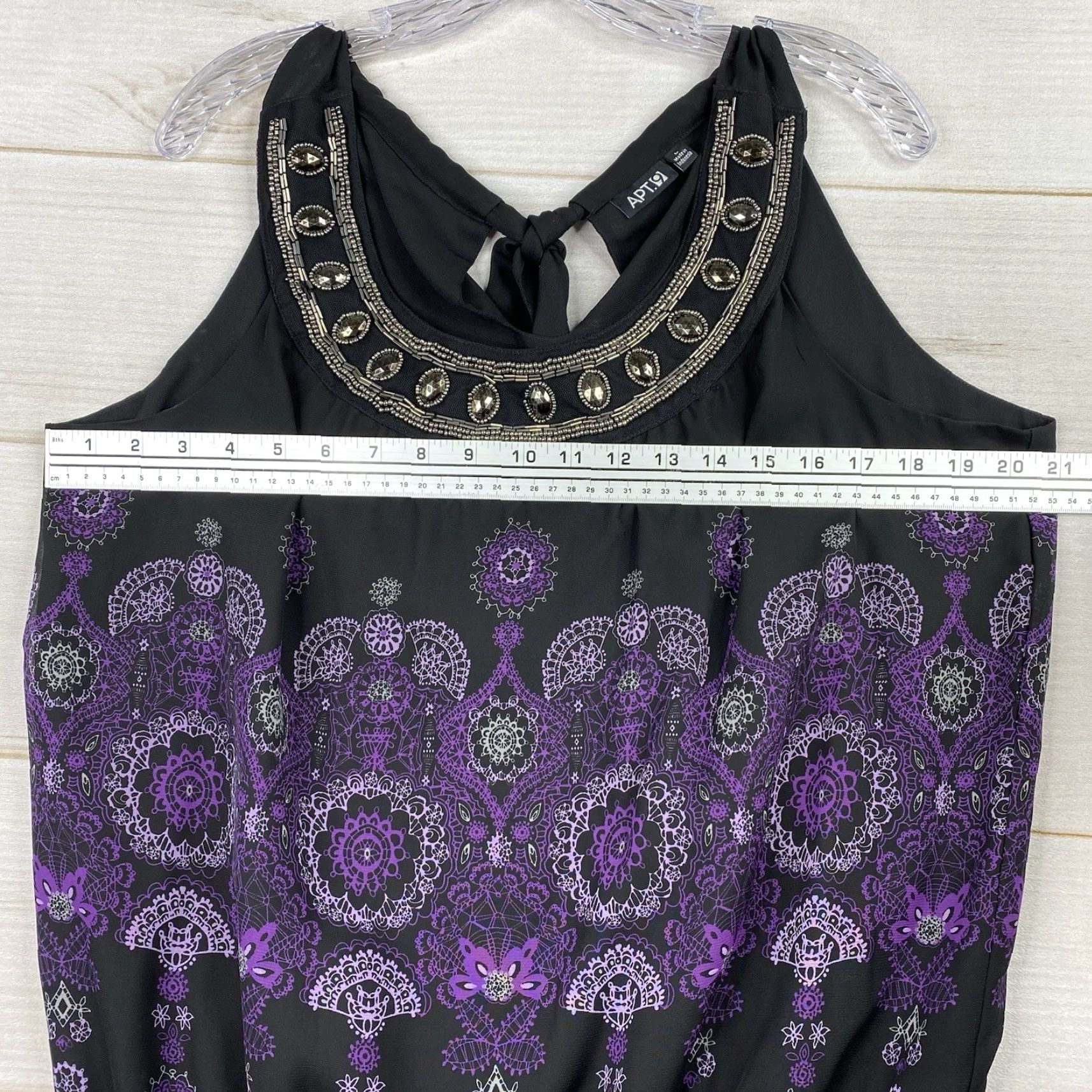 Vintage VINTAGE Apt 9 Womans Top Shirt L Black Purple Beaded Geometric 90s Fairy Bohemian Western Dressy Cap Sleeve Sleeveless Size L / US 10 / IT 46 - 5 Thumbnail