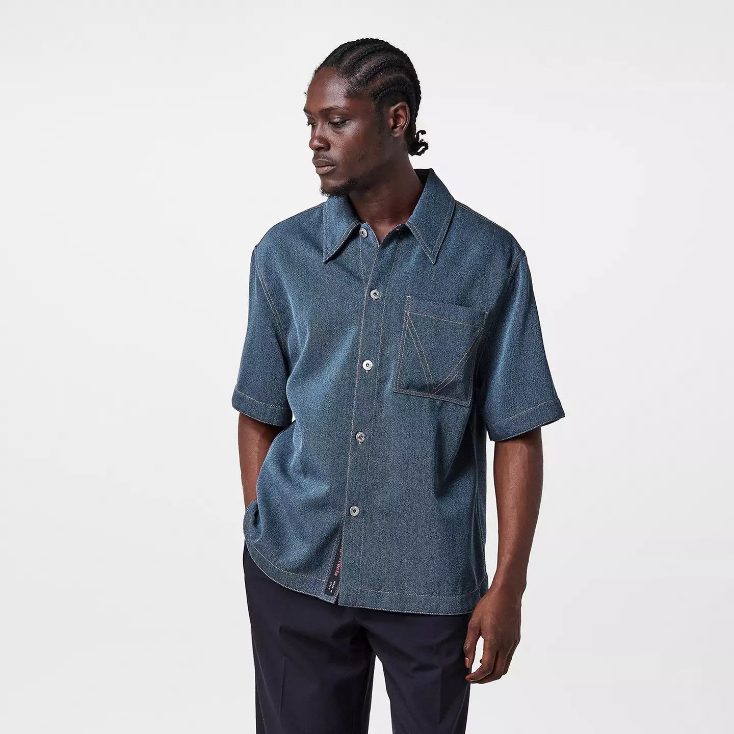Bottega Veneta o1g2r1mq0426 Short Sleeve Plain Shirt in Blue Size US L / EU 52-54 / 3 - 6 Thumbnail