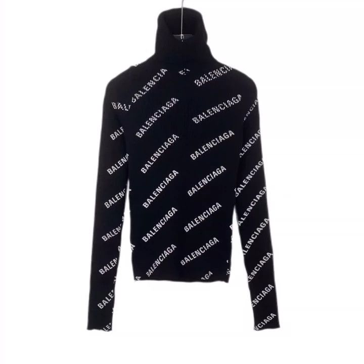 Balenciaga Balenciaga Logo Full Print Black High Collar Knitted Sweater DMC Grailed