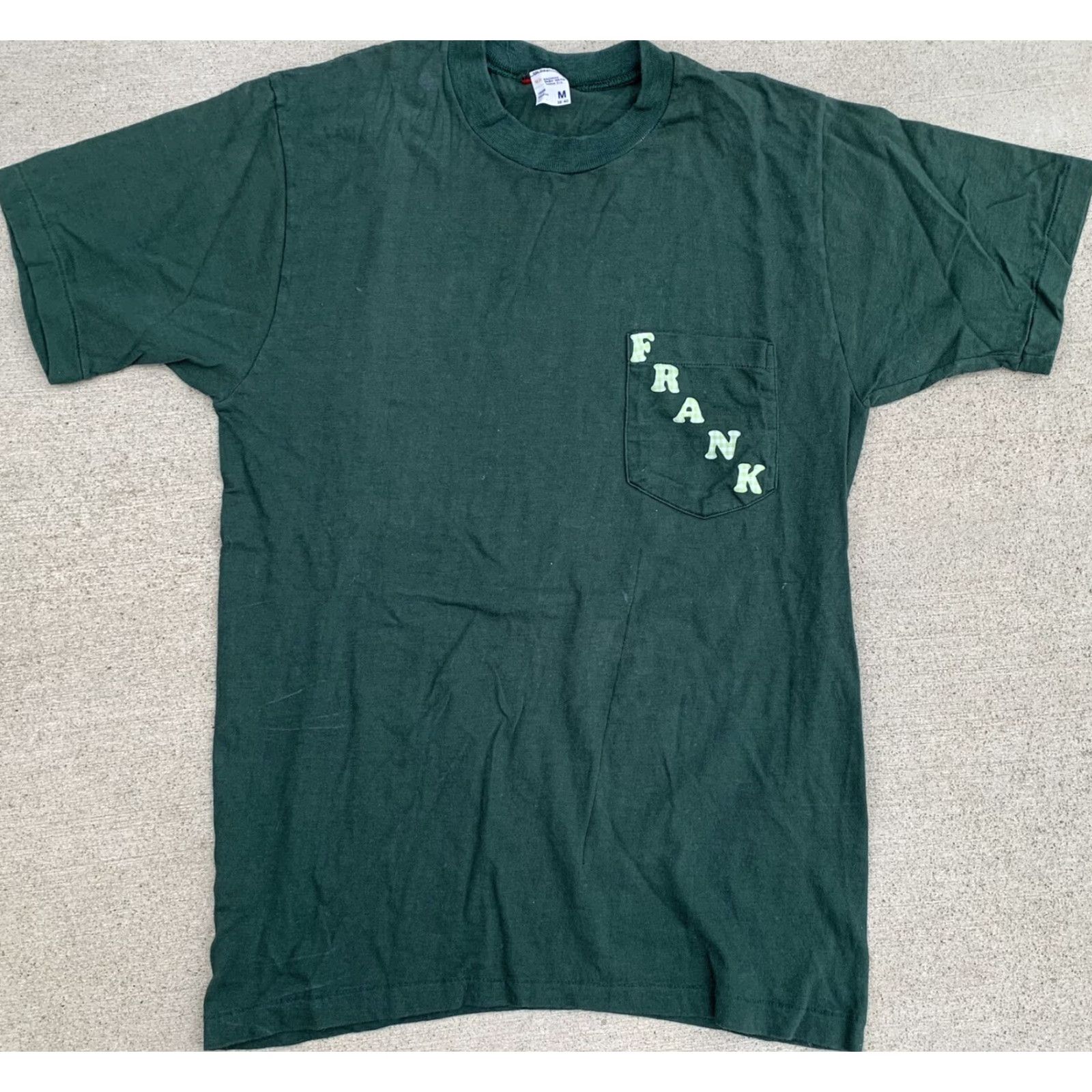 Vintage VINTAGE Pocket Tee T Shirt FRANK Green Short Sleeve M Cotton Left Front Chest Pocket Iron On Lettering Single Stitch Crew Neck Mens Shirts Size US M / EU 48-50 / 2 - 7 Thumbnail
