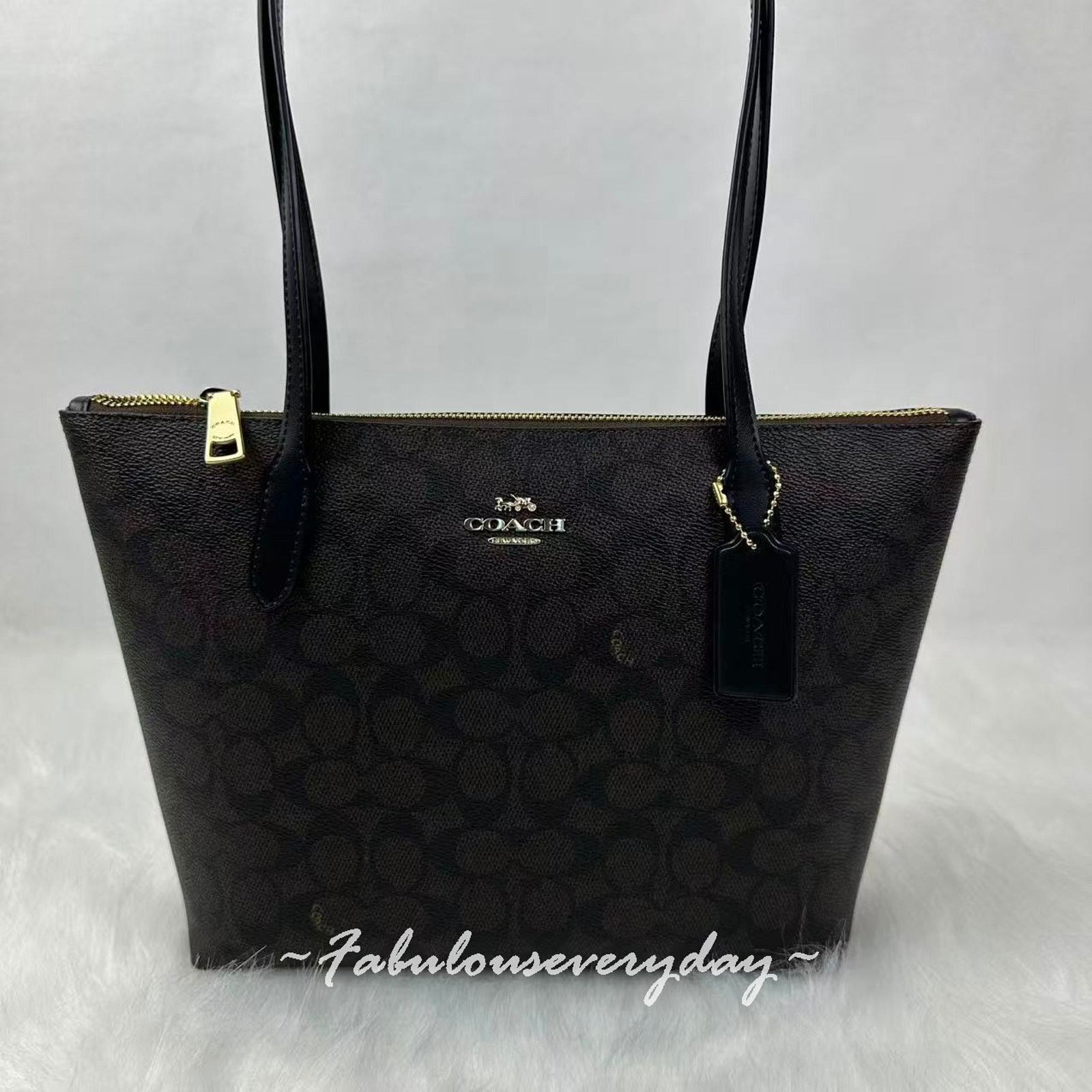Coach Coach Fiona Zip Tote Signature Canvas/Gold/Walnut/Black Size ONE SIZE - 2 Thumbnail