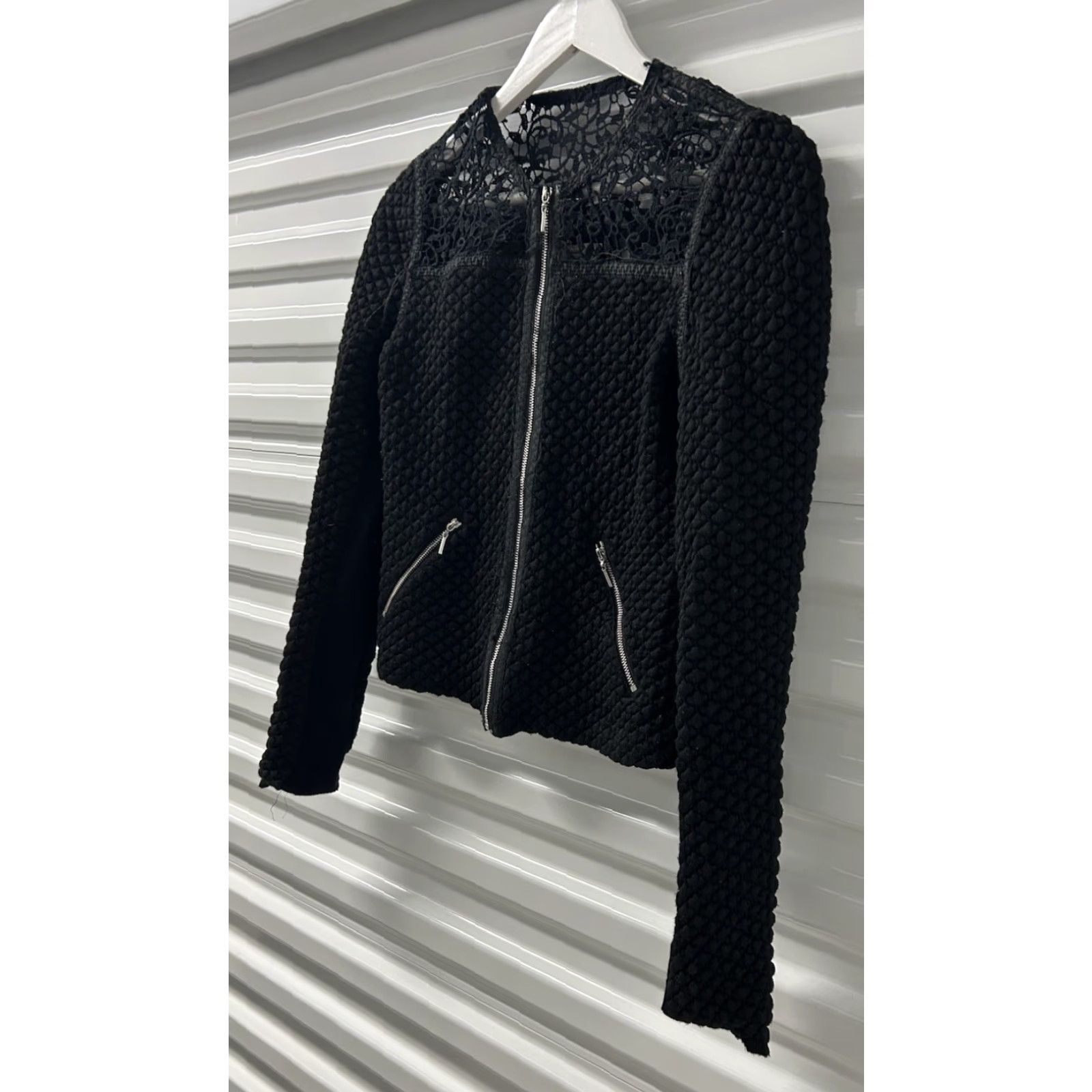 Rebecca Taylor Womens Rebecca Taylor Jacket Black Wool Tweed Quilted ZipUp Moto Size 2 Long Sleeve Pocketed Regular Fit Size XS / US 0-2 / IT 36-38 - 3 Thumbnail