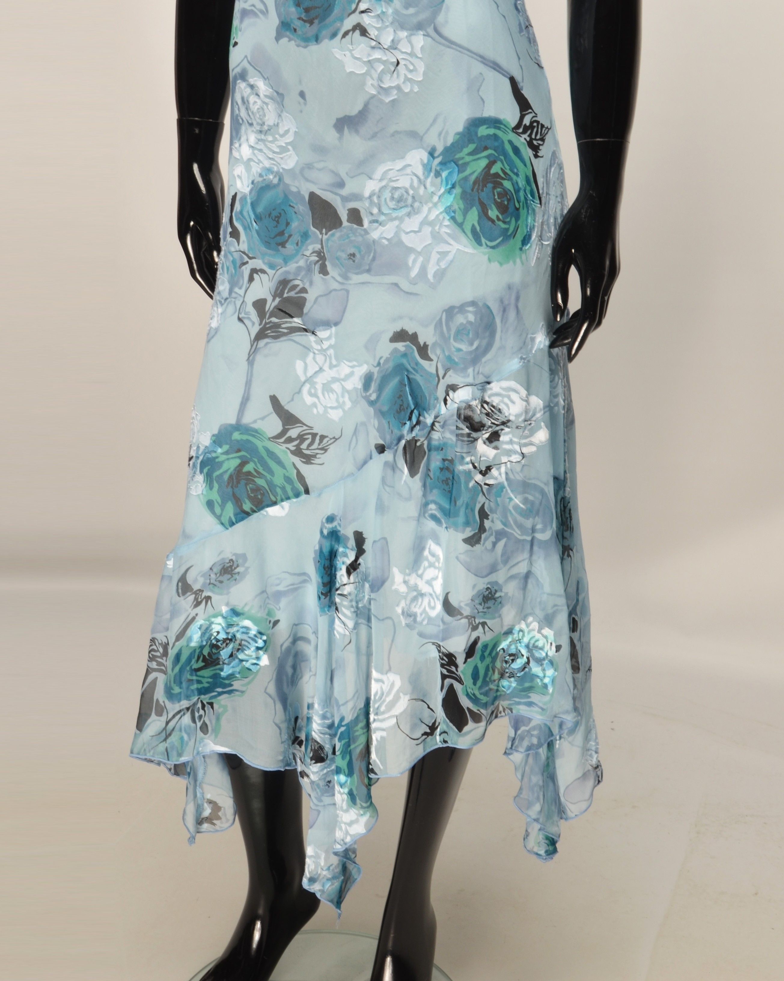 Vintage Vintage Allison Y2K Fairy Mesh Blue Floral Asymmetric Dress Size M / US 6-8 / IT 42-44 - 3 Thumbnail