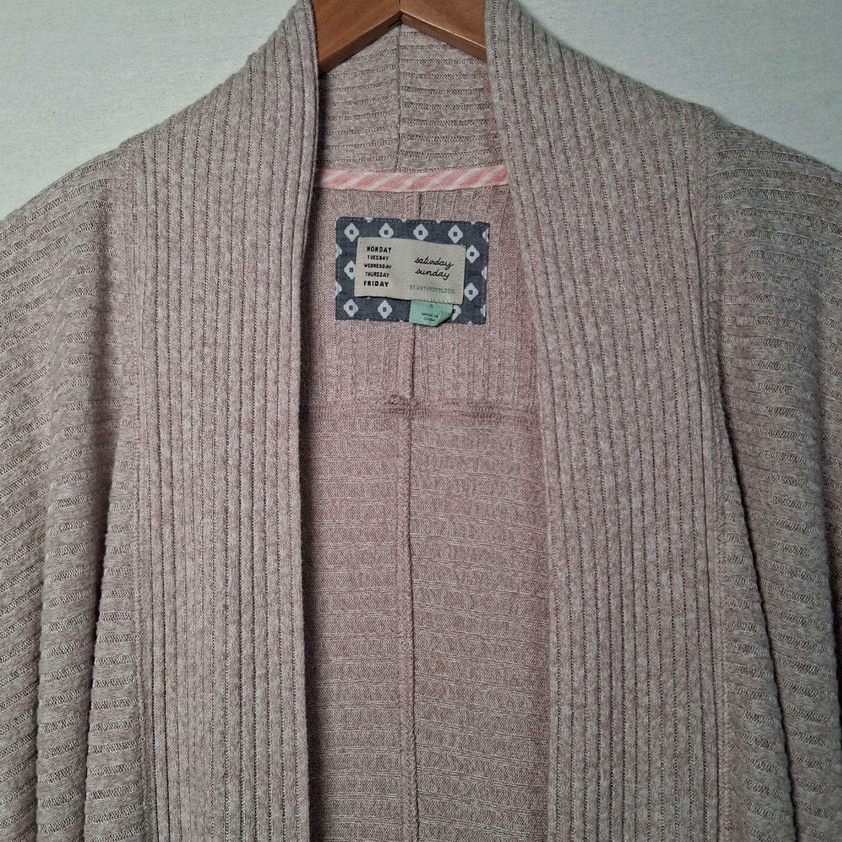Anthropologie VINTAGE Saturday Sunday Anthropologie Cardigan Duster Open Front Boho Ribbed Knit Beige S Small Womens Size S / US 4 / IT 40 - 3 Thumbnail