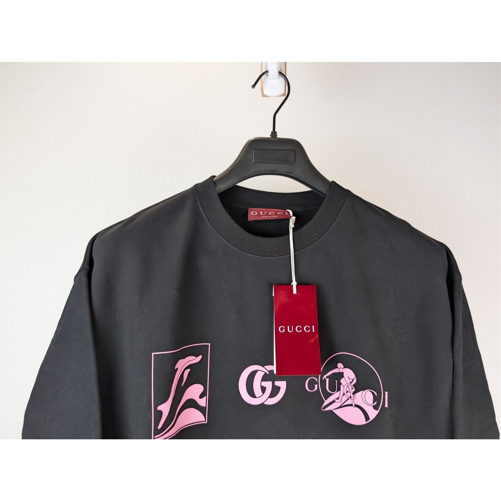 Gucci o1rshd1 Printed Logo Cotton Sweatshirt in Black / Light Pink Size US L / EU 52-54 / 3 - 4 Thumbnail
