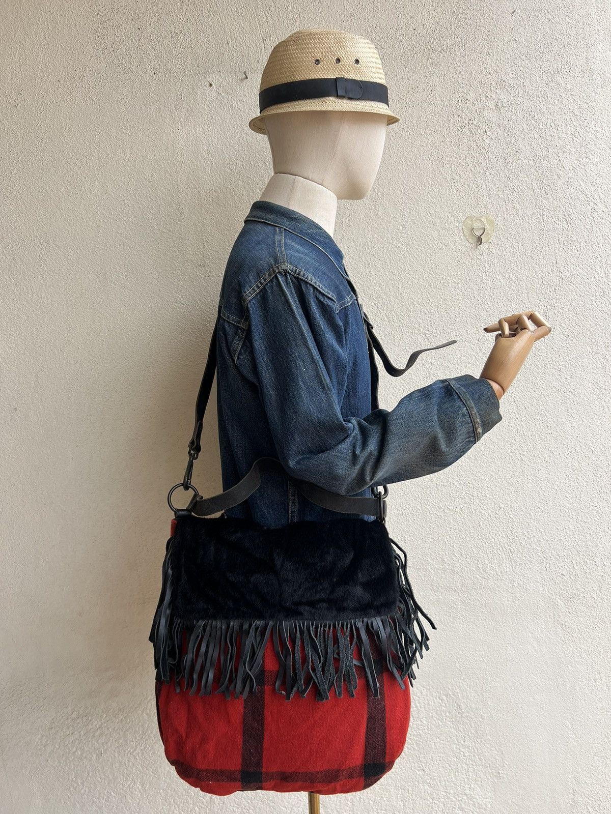 Leather Vintage Ralph Lauren Checks Wool Fringe Leather 2 Way Bag Size ONE SIZE - 1 Thumbnail
