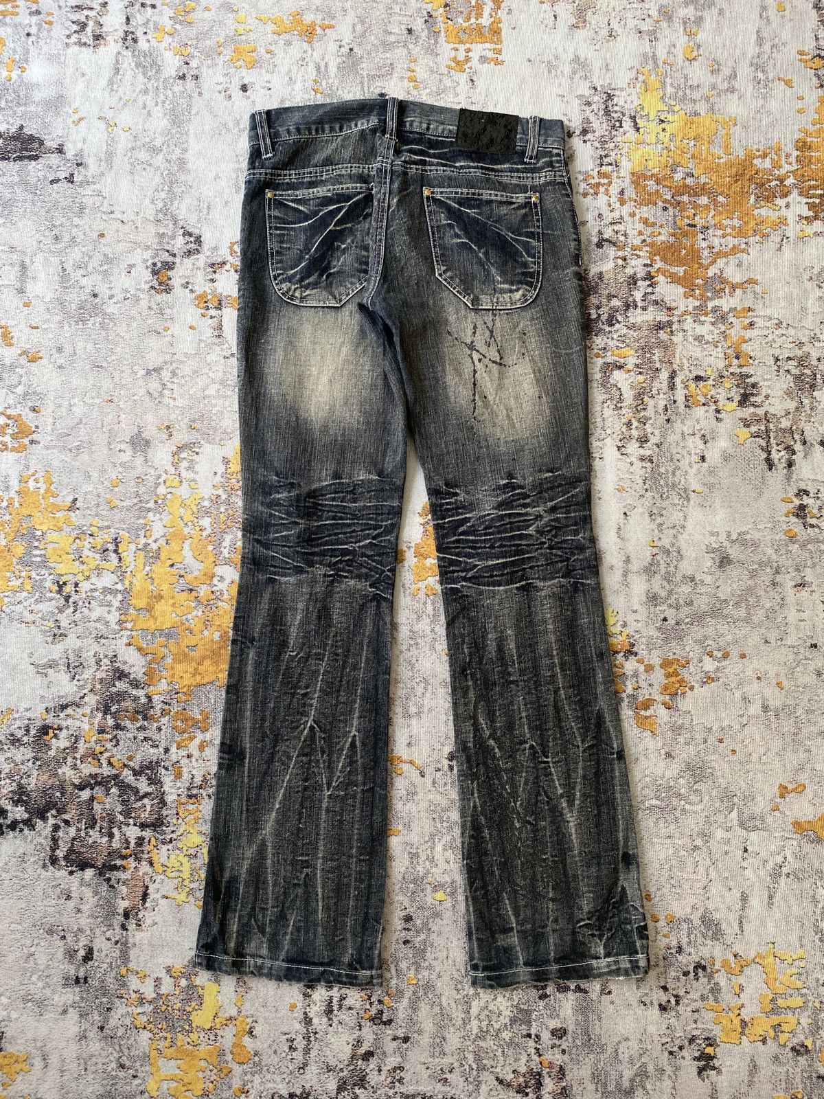 Japanese Brand Black Baccara Distressed Claws Mark Design Flare Denim Size US 32 / EU 48 - 4 Thumbnail