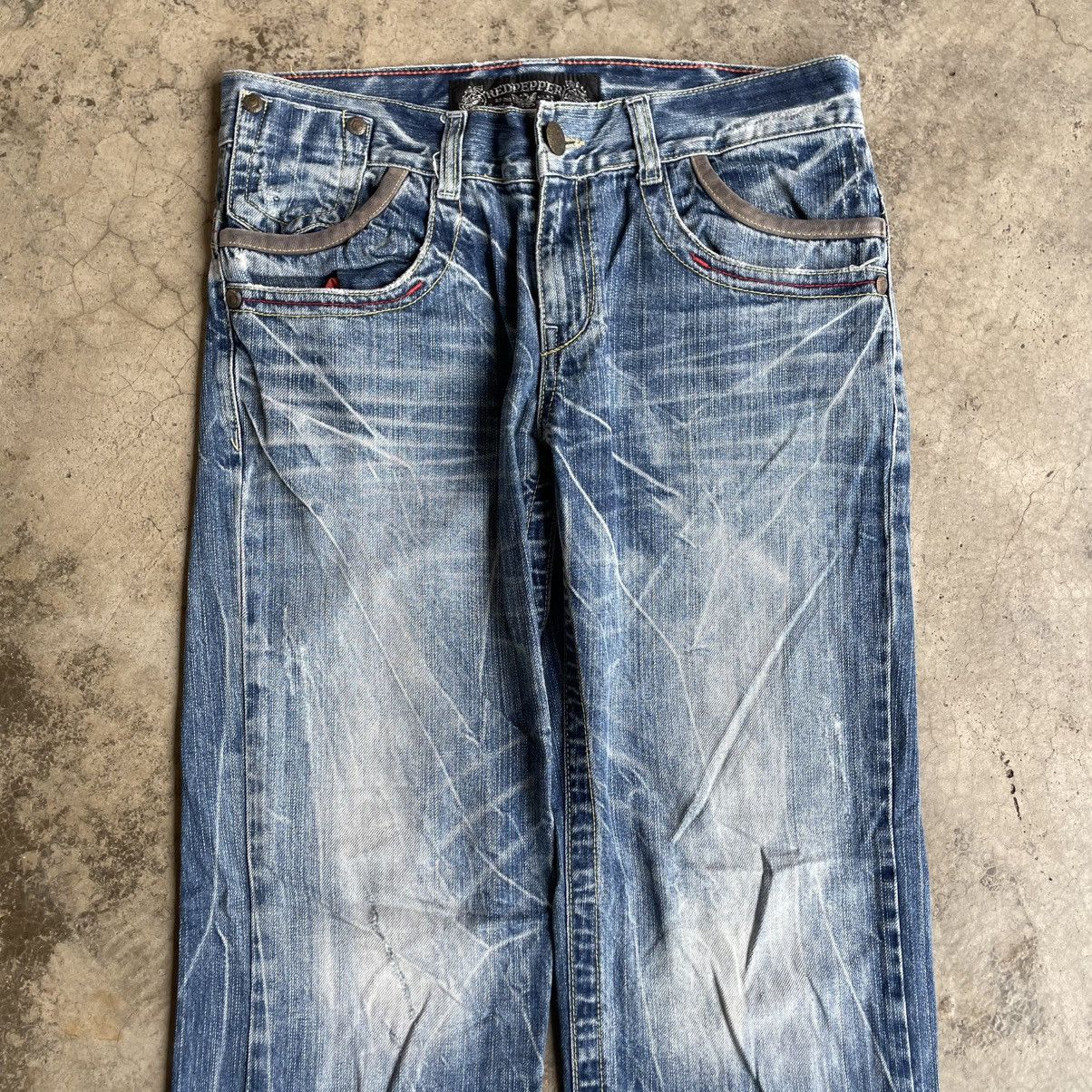 Japanese Brand 🔥🇯🇵Vintage Red Pepper Stoned Washed Distress Denim Jeans Size US 34 / EU 50 - 2 Thumbnail