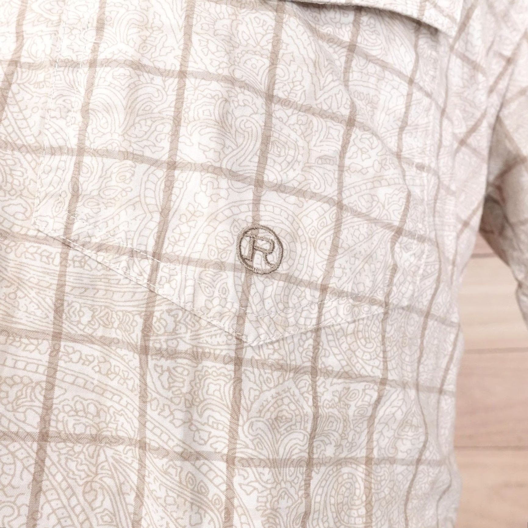 Roper VINTAGE Roper Shirt Mens M Tan White Plaid Paisley Western Button-Down Short Sleeve Adult Medium Beige Check 1980s Mens Size US M / EU 48-50 / 2 - 3 Thumbnail